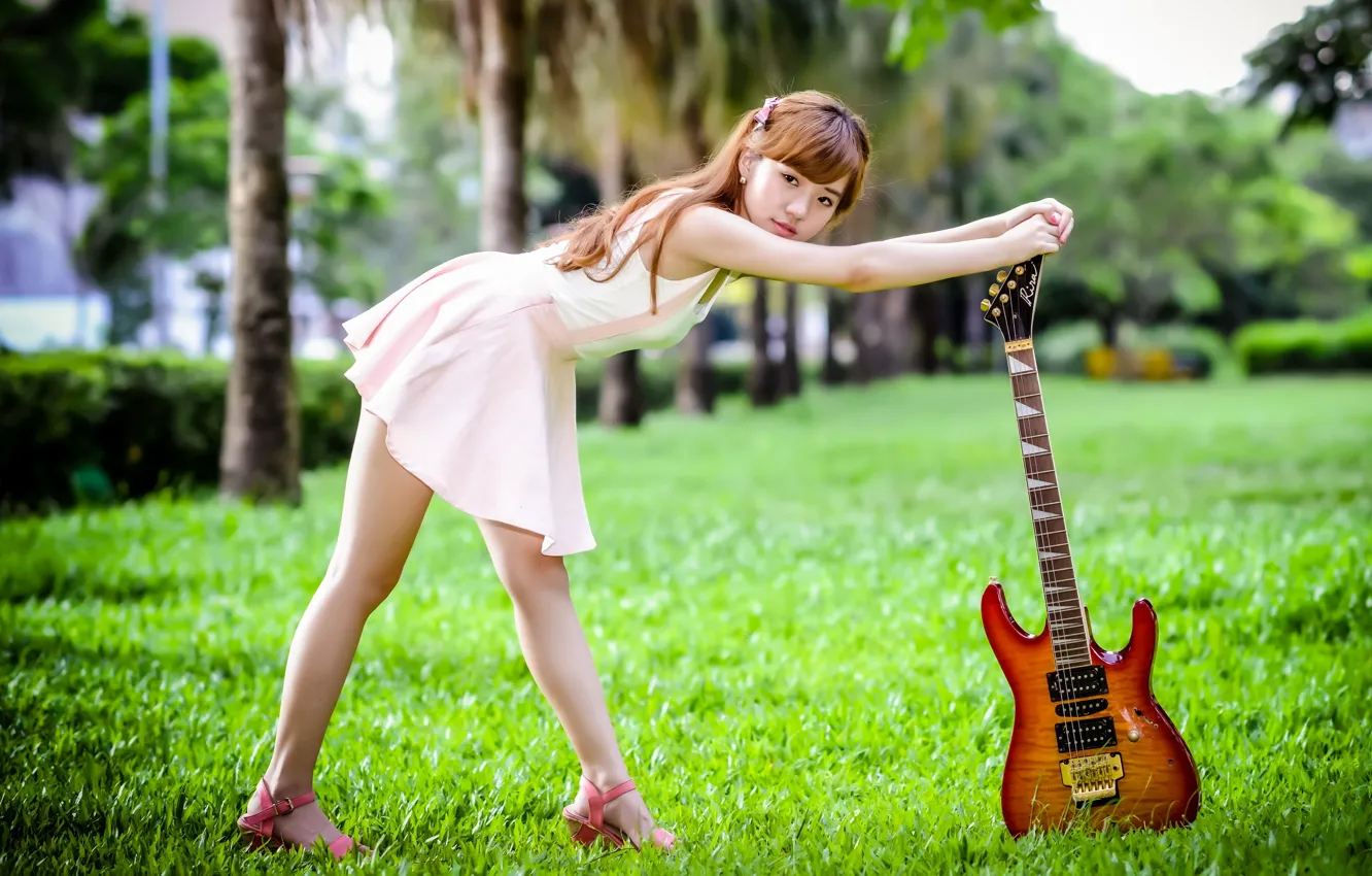 Photo wallpaper girl, music, guitar, Asian