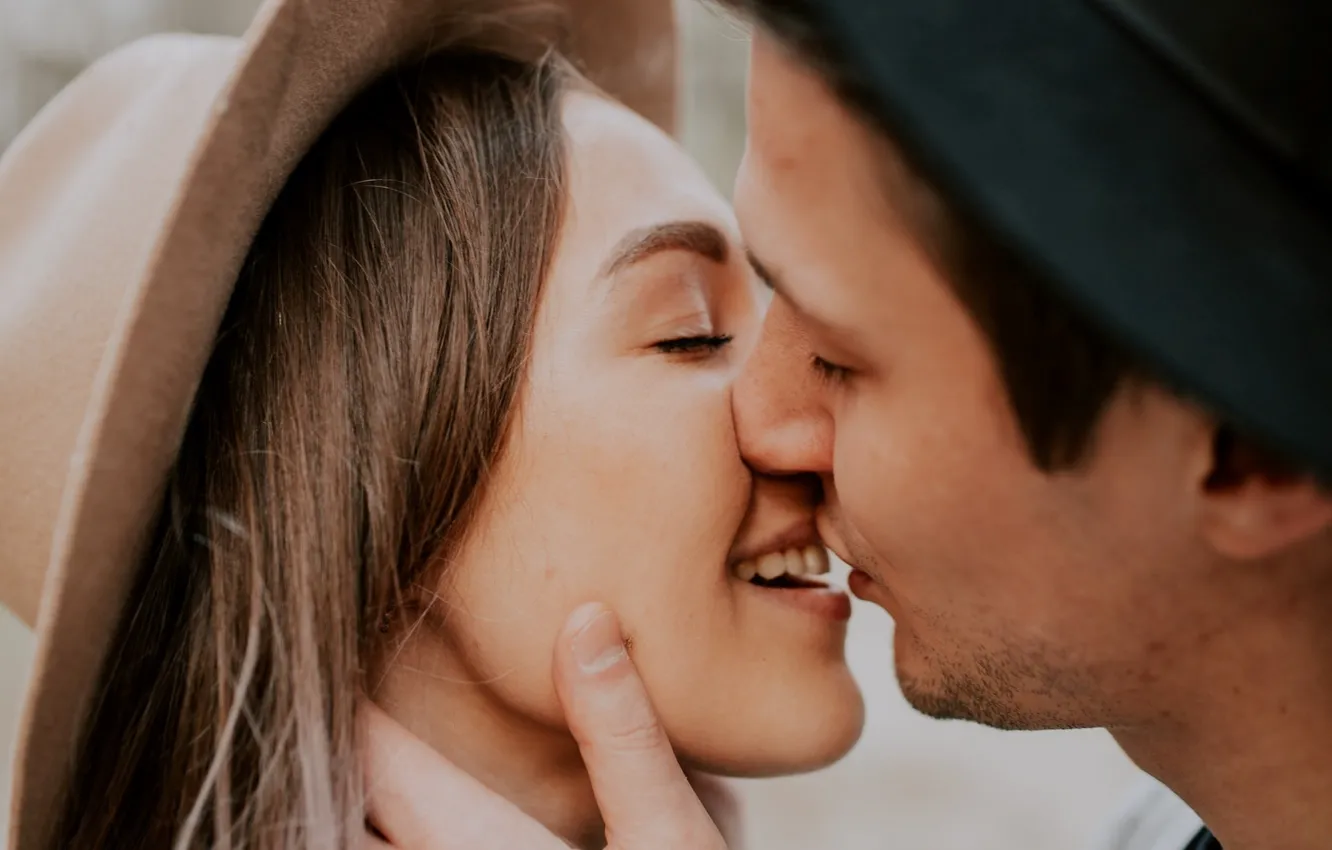 Photo wallpaper girl, happiness, kiss, pair, male, lovers