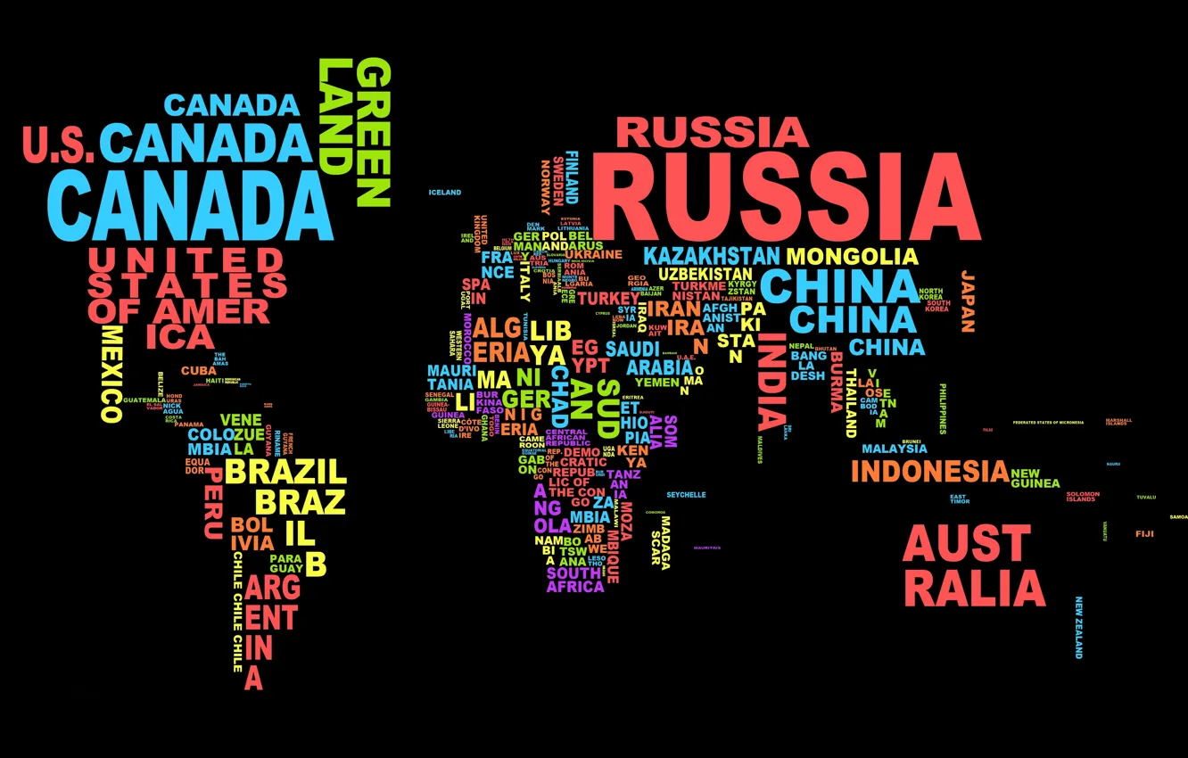 Photo wallpaper Map, Background, Text, Country, World map