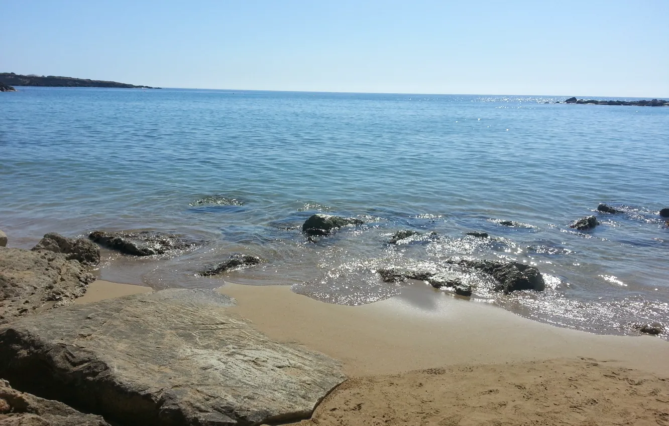Photo wallpaper sand, sea, beach, the sun, stones, Cyprus, Cyprus. Coral Bay