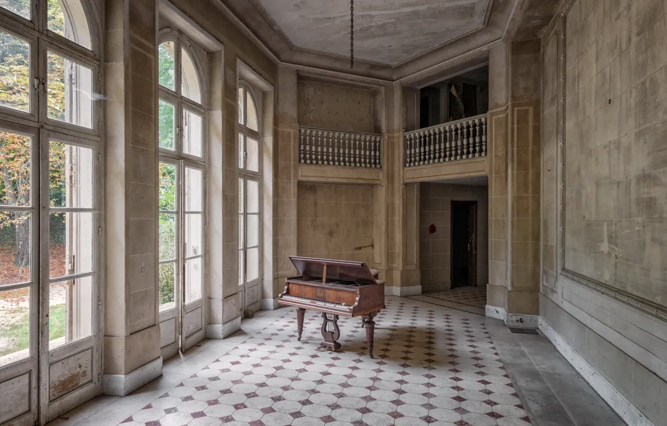 Photo wallpaper house, hall, piano