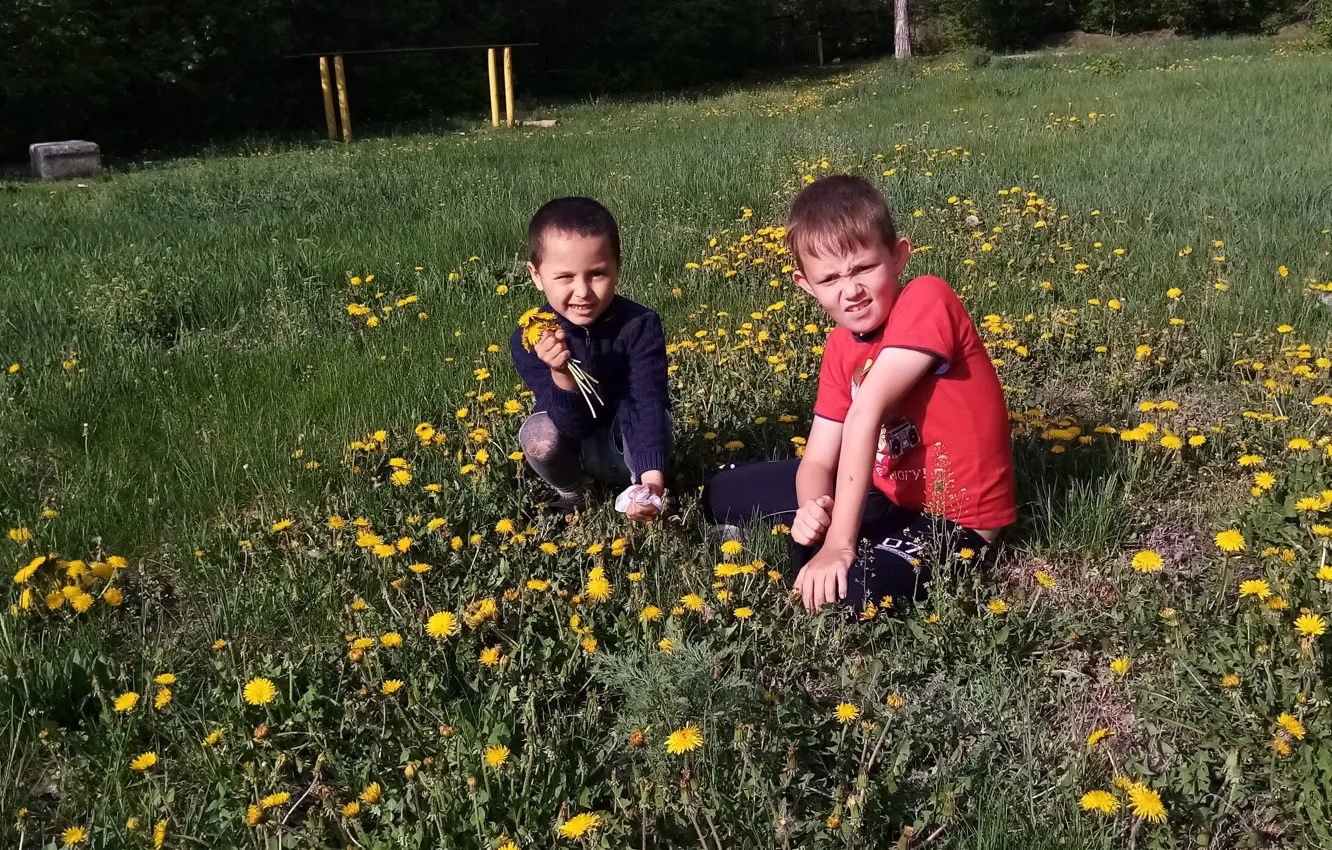 Photo wallpaper nature, children, each, Boys