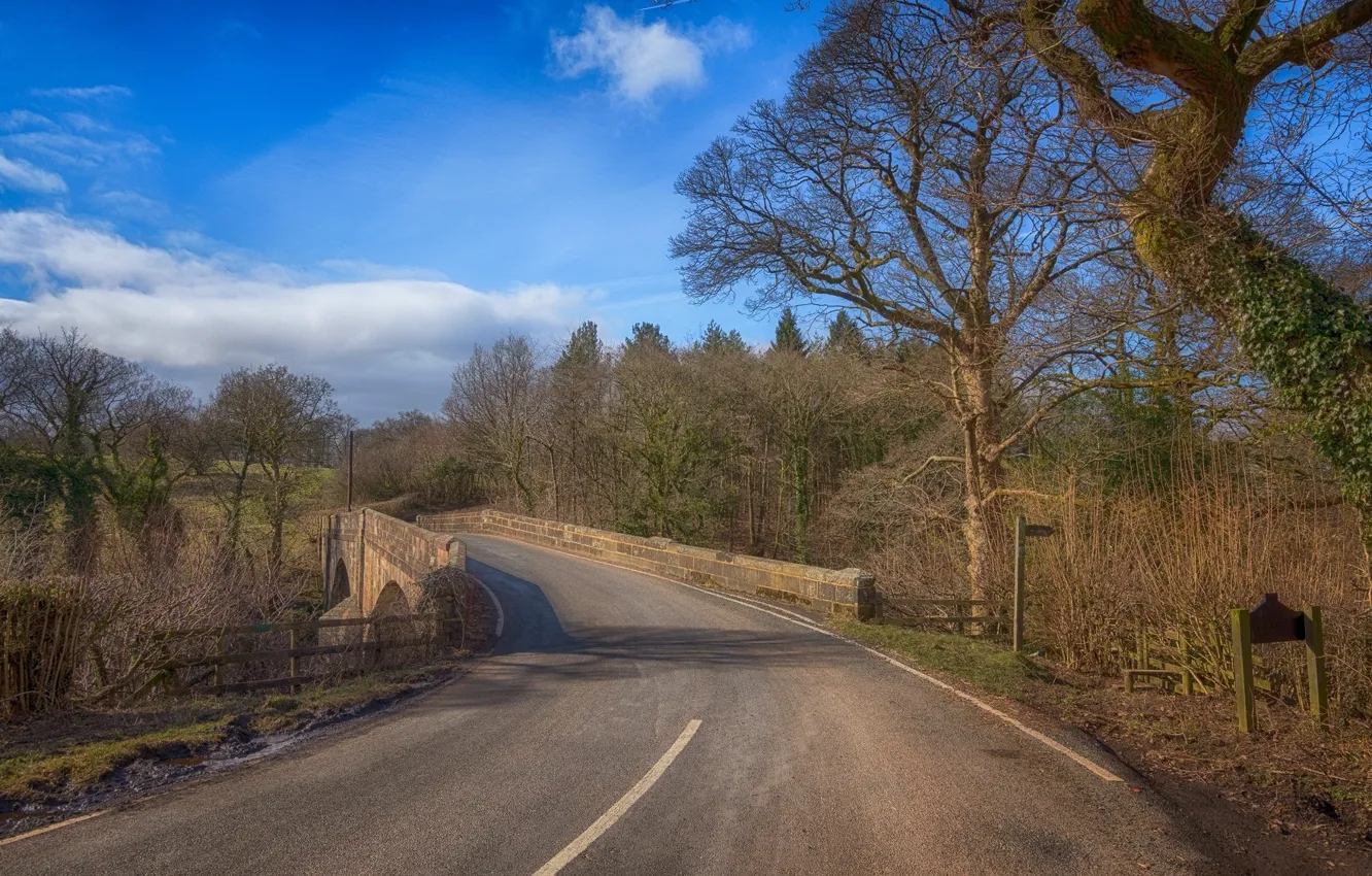 Photo wallpaper road, landscape, bridge, nature, beauty