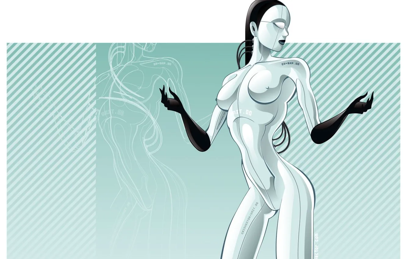 Photo wallpaper girl, robot, vector