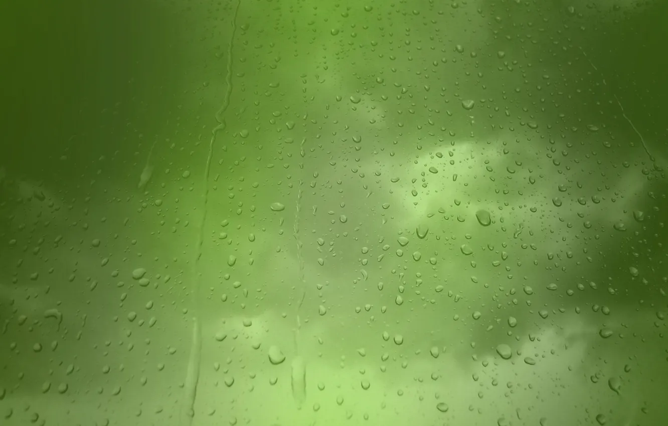 Photo wallpaper droplets, rain, Green background