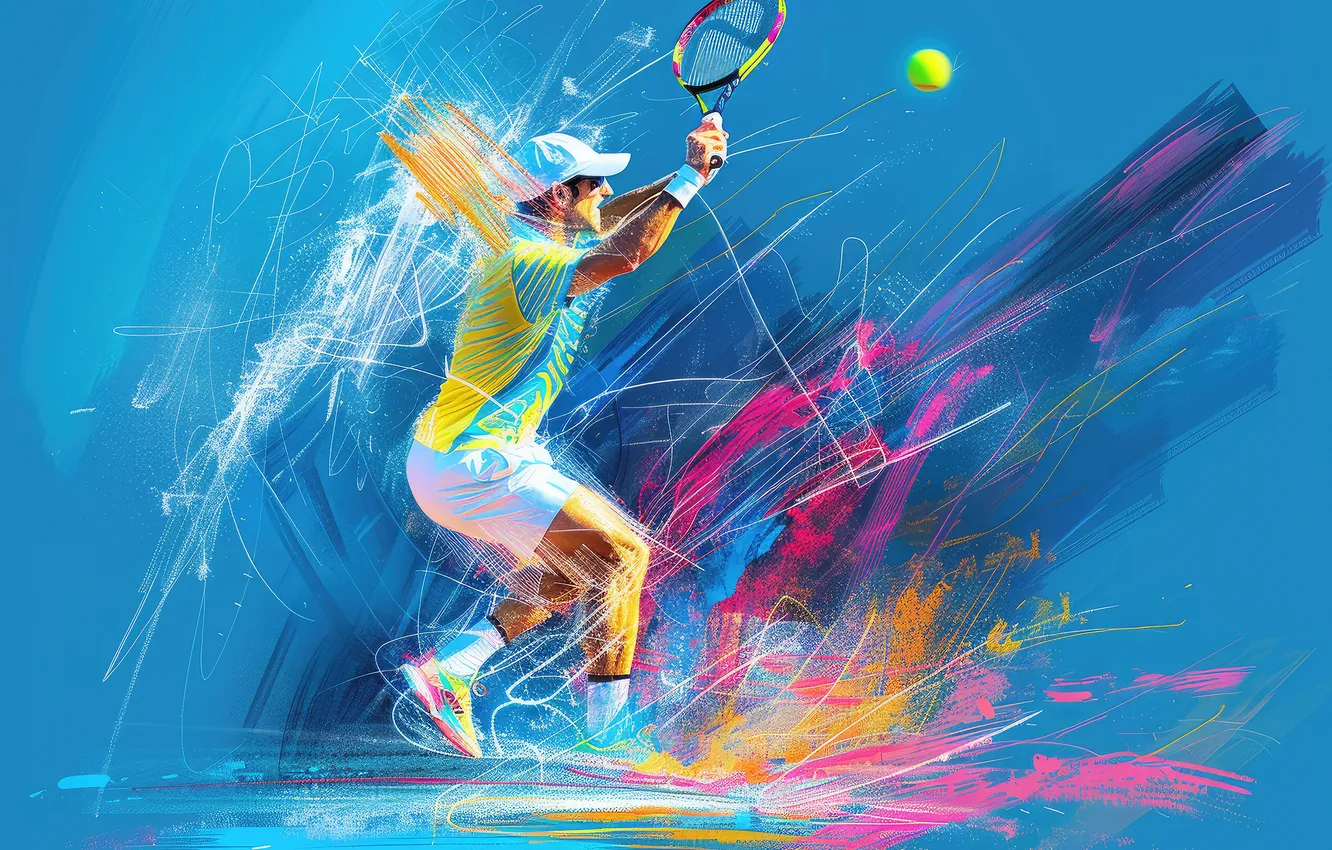 Photo wallpaper creative, sport, the ball, art, racket, guy, tennis, digital art