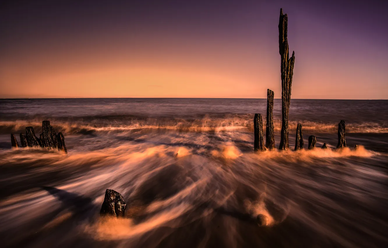 Photo wallpaper sea, the sky, shore, tide, glow