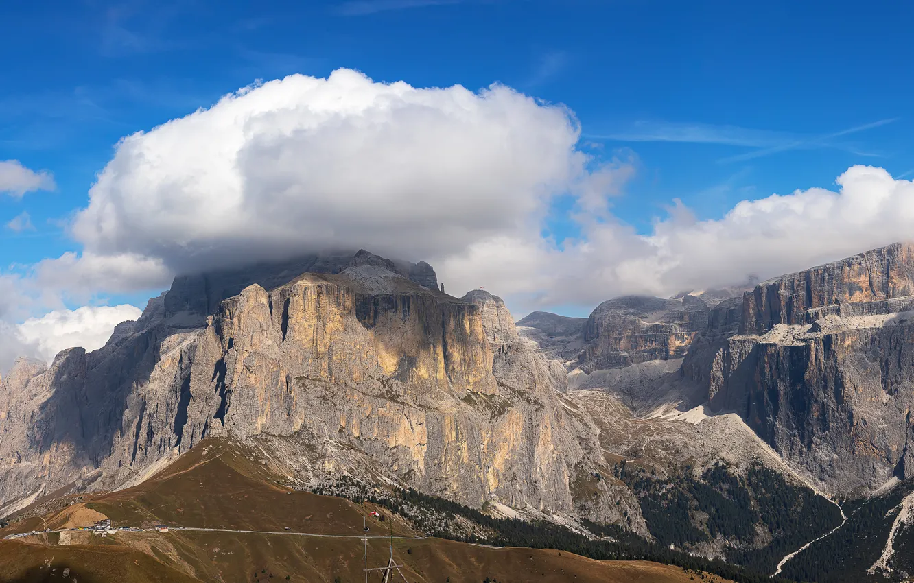 Photo wallpaper clouds, mountains, rocks, Italy, The Dolomites