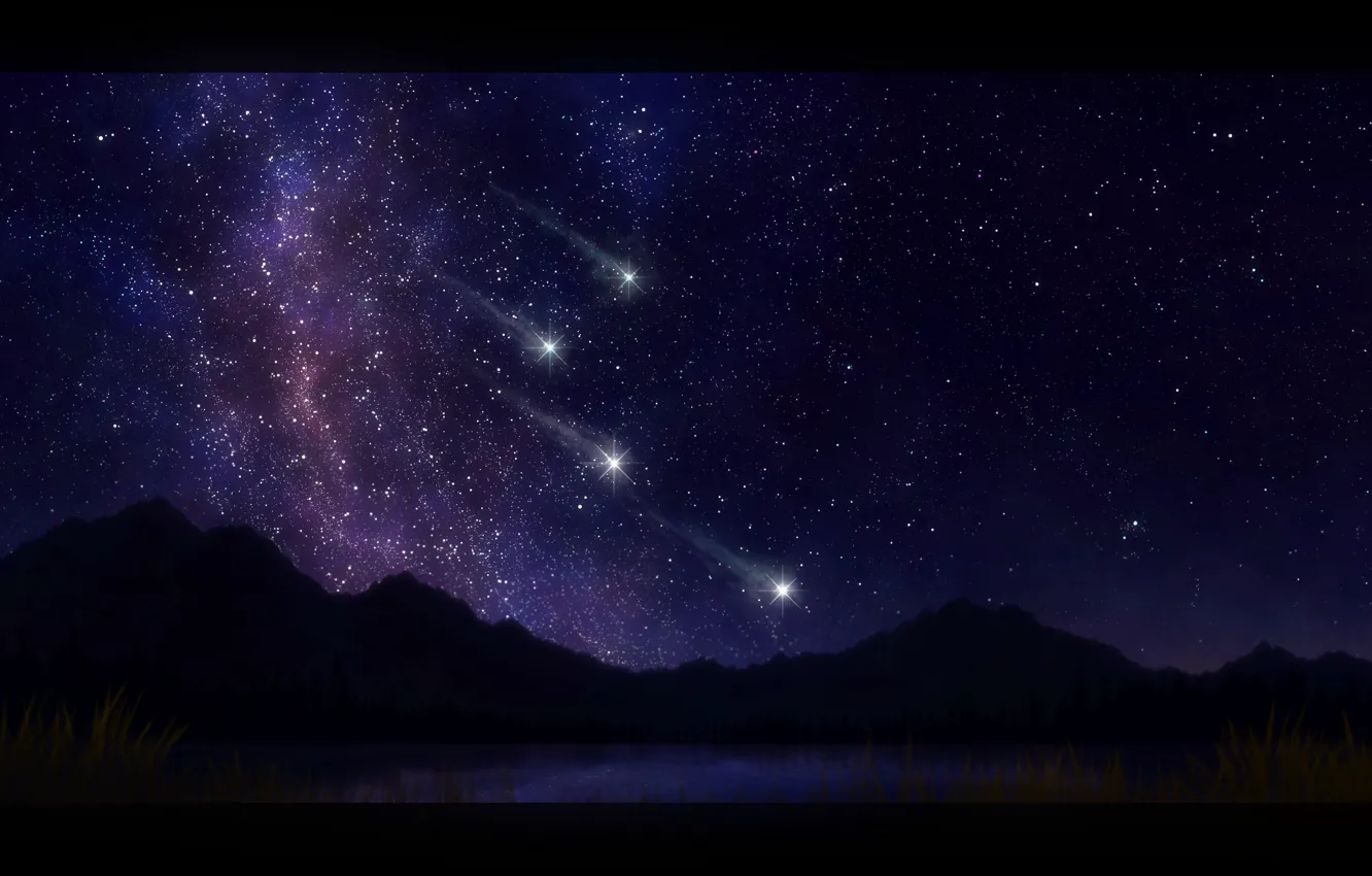 Photo wallpaper night, mountains, stars