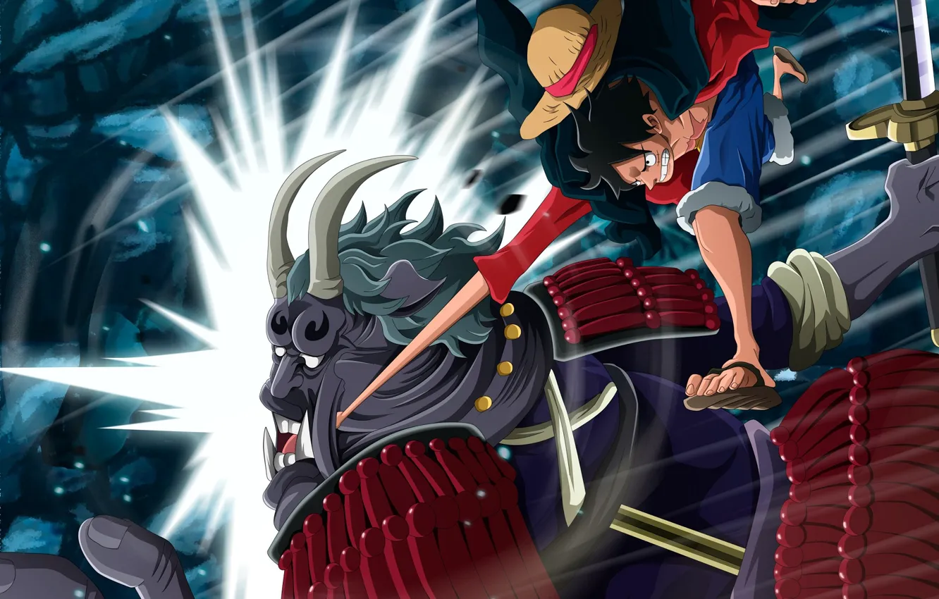 Photo wallpaper monster, blow, battle, guy, One Piece