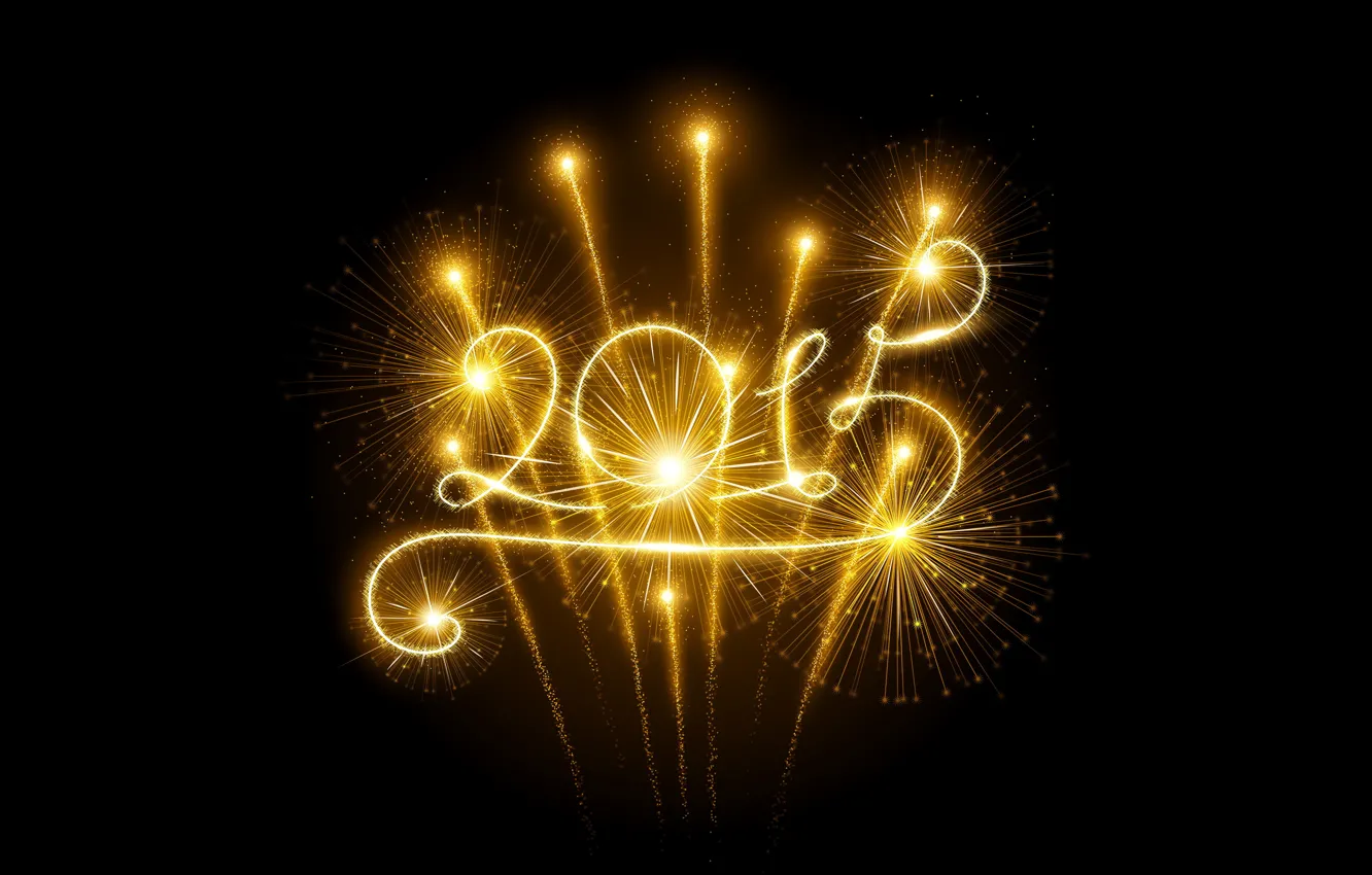 Photo wallpaper new year, golden, New Year, fireworks, Happy, 2015