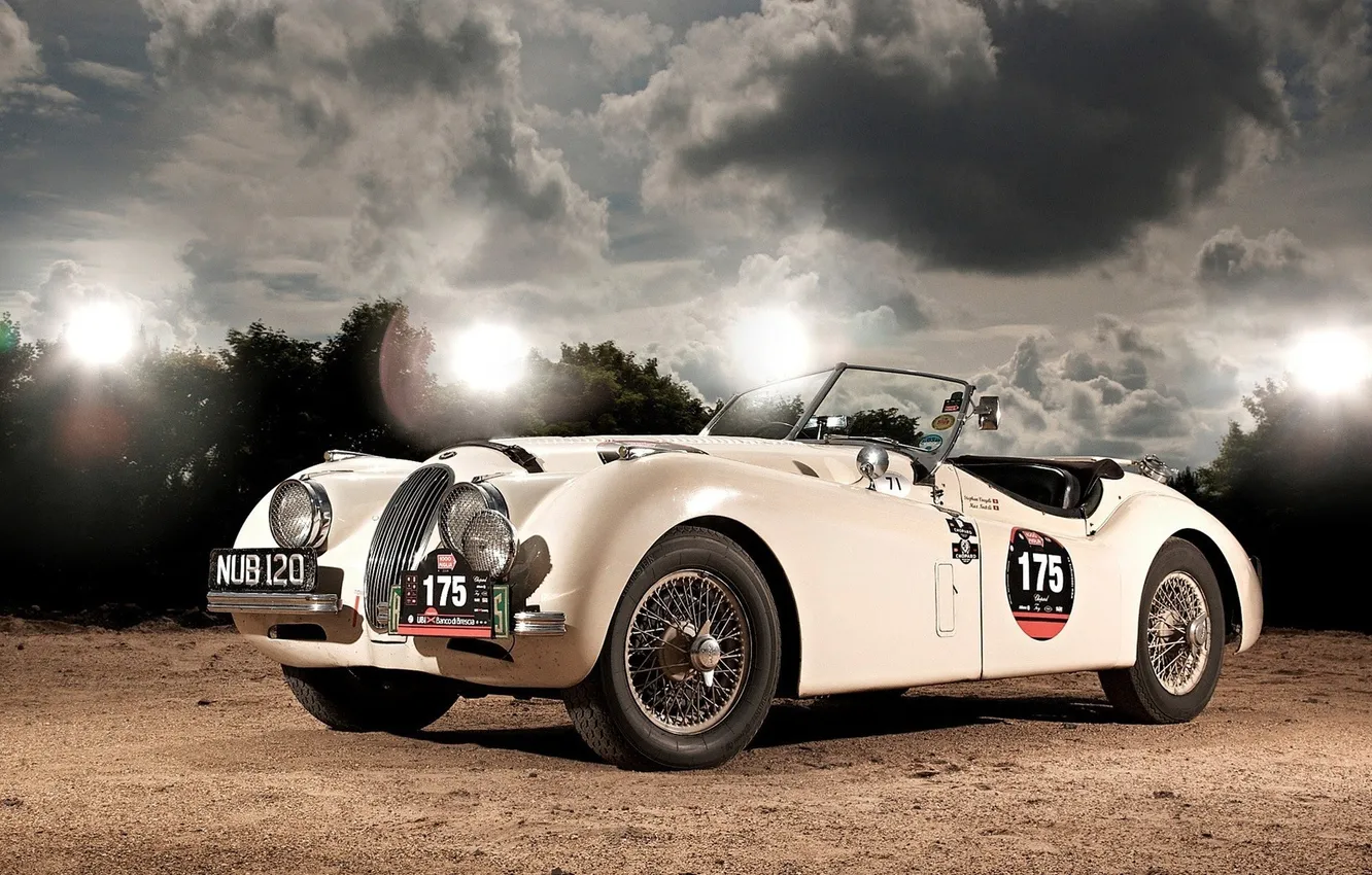Photo wallpaper machine, retro, Jaguar, xk120 roadster