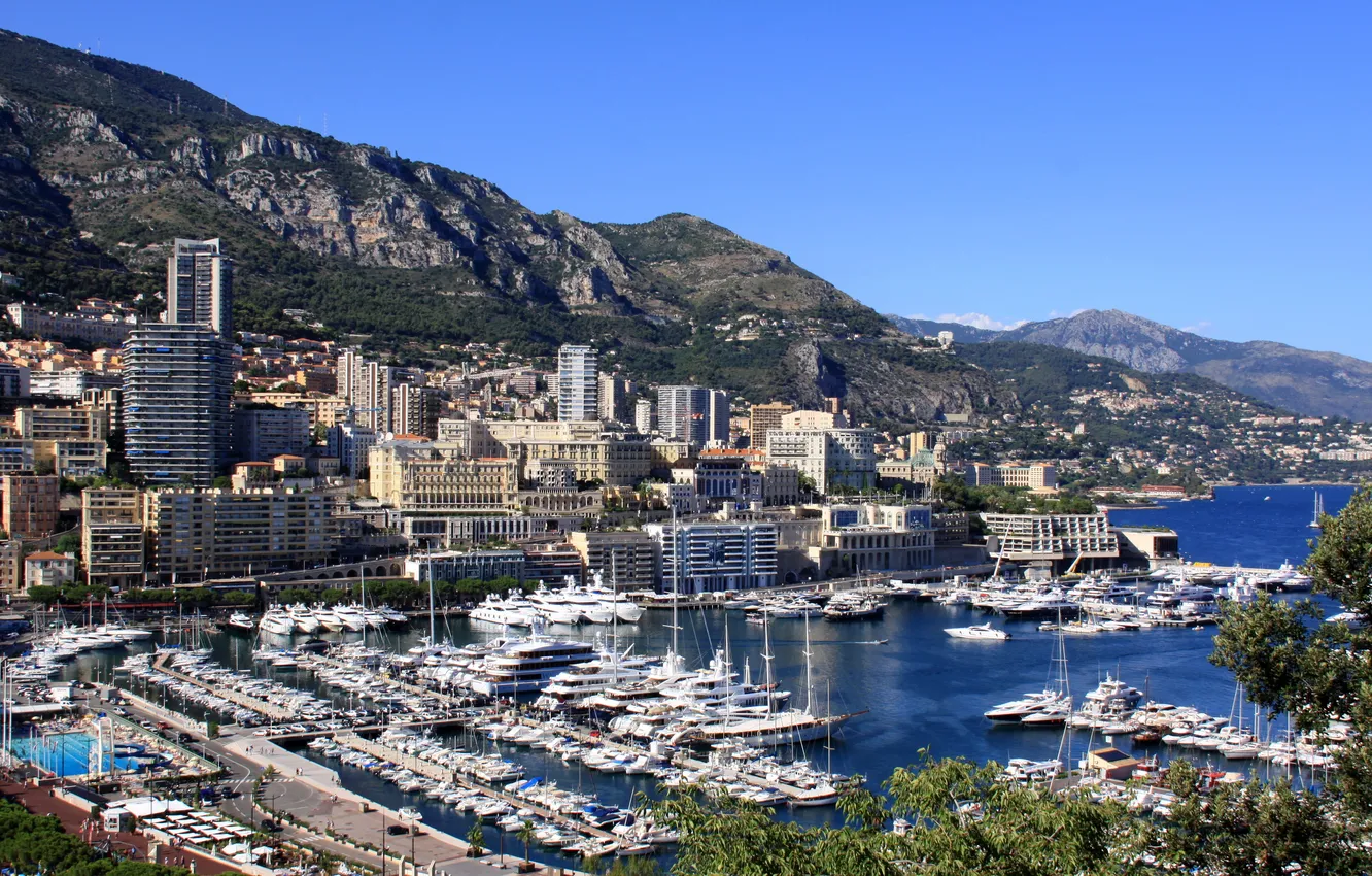 Photo wallpaper mountains, the city, photo, coast, home, Monaco, Monte Carlo