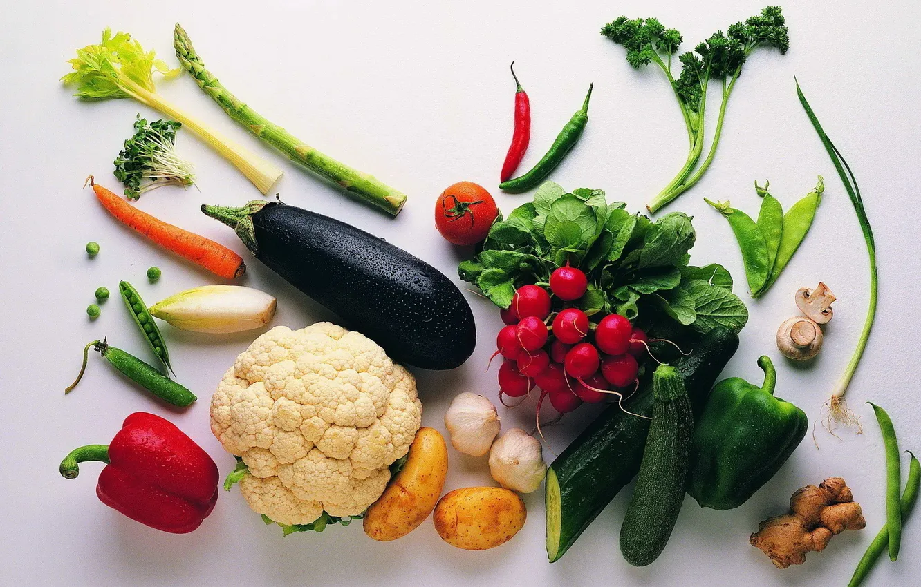 Photo wallpaper roots, mushrooms, food, carrot, peas, eggplant, pepper, vegetables