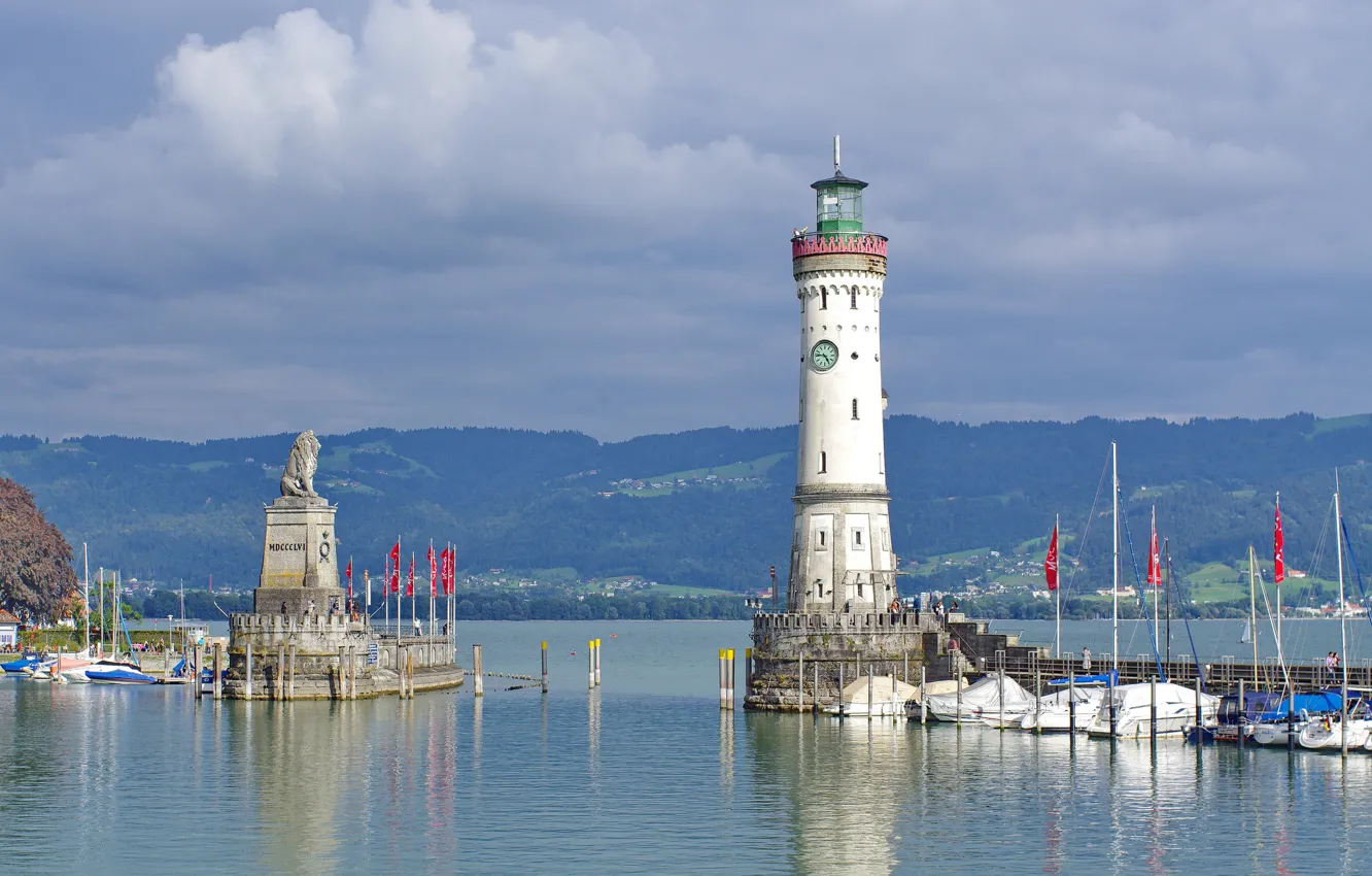 Photo wallpaper mountains, lighthouse, Bayern, harbour, Baden lake, Lindau