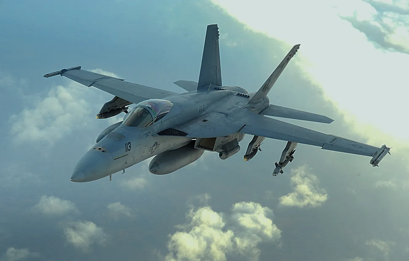 Photo wallpaper The sky, The plane, Boeing, attack, Deck, Fighter-bomber, American, F/A-18 Super Hornet