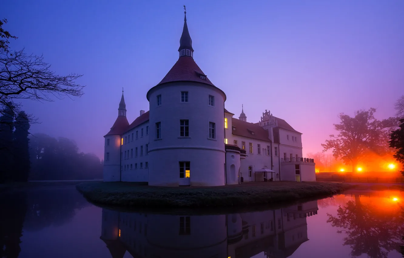 Photo wallpaper water, night, reflection, castle, Germany, Germany, ditch, Brandenburg