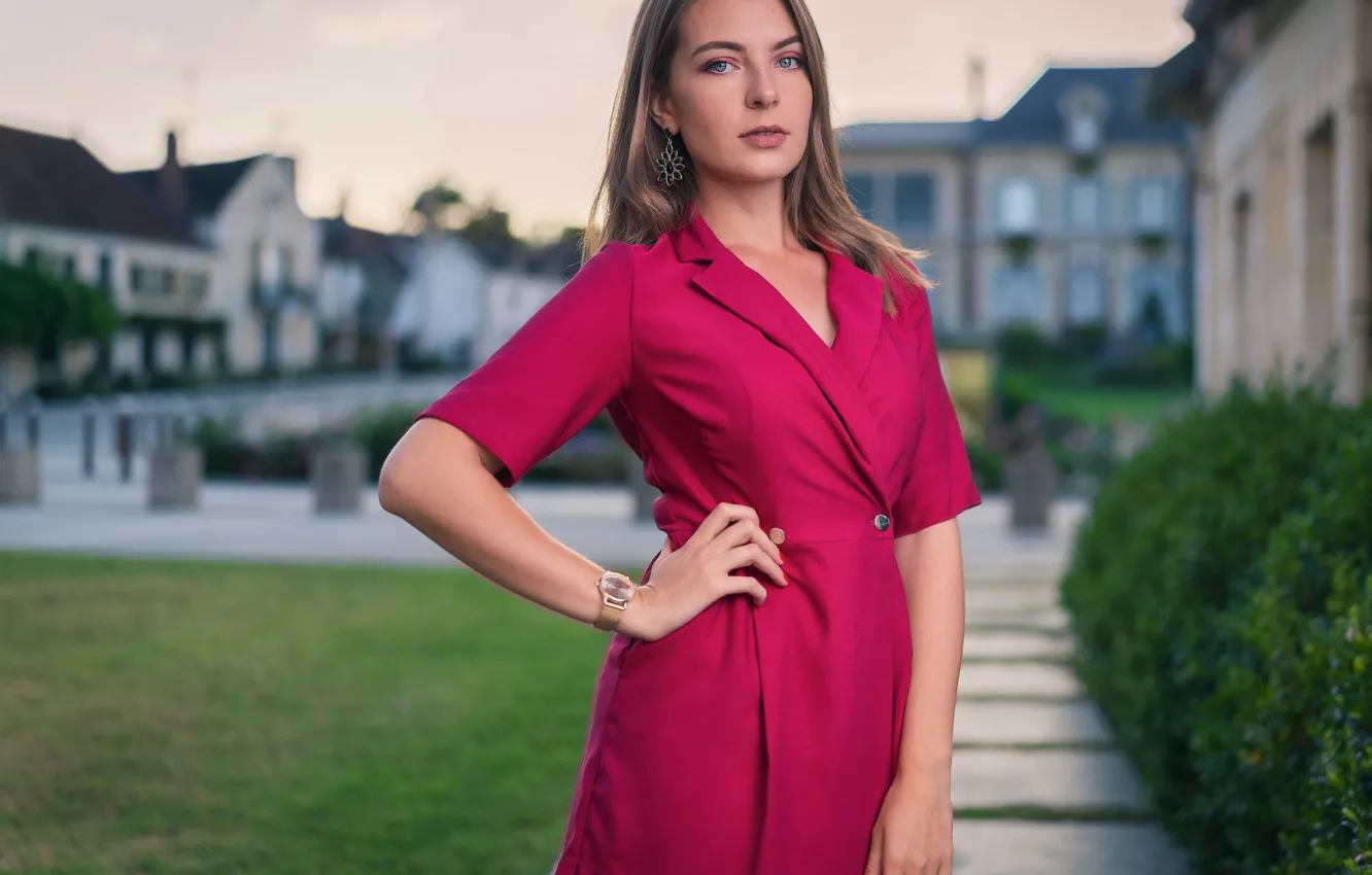 Photo wallpaper look, girl, pose, hair, dress, bokeh, Ludivine