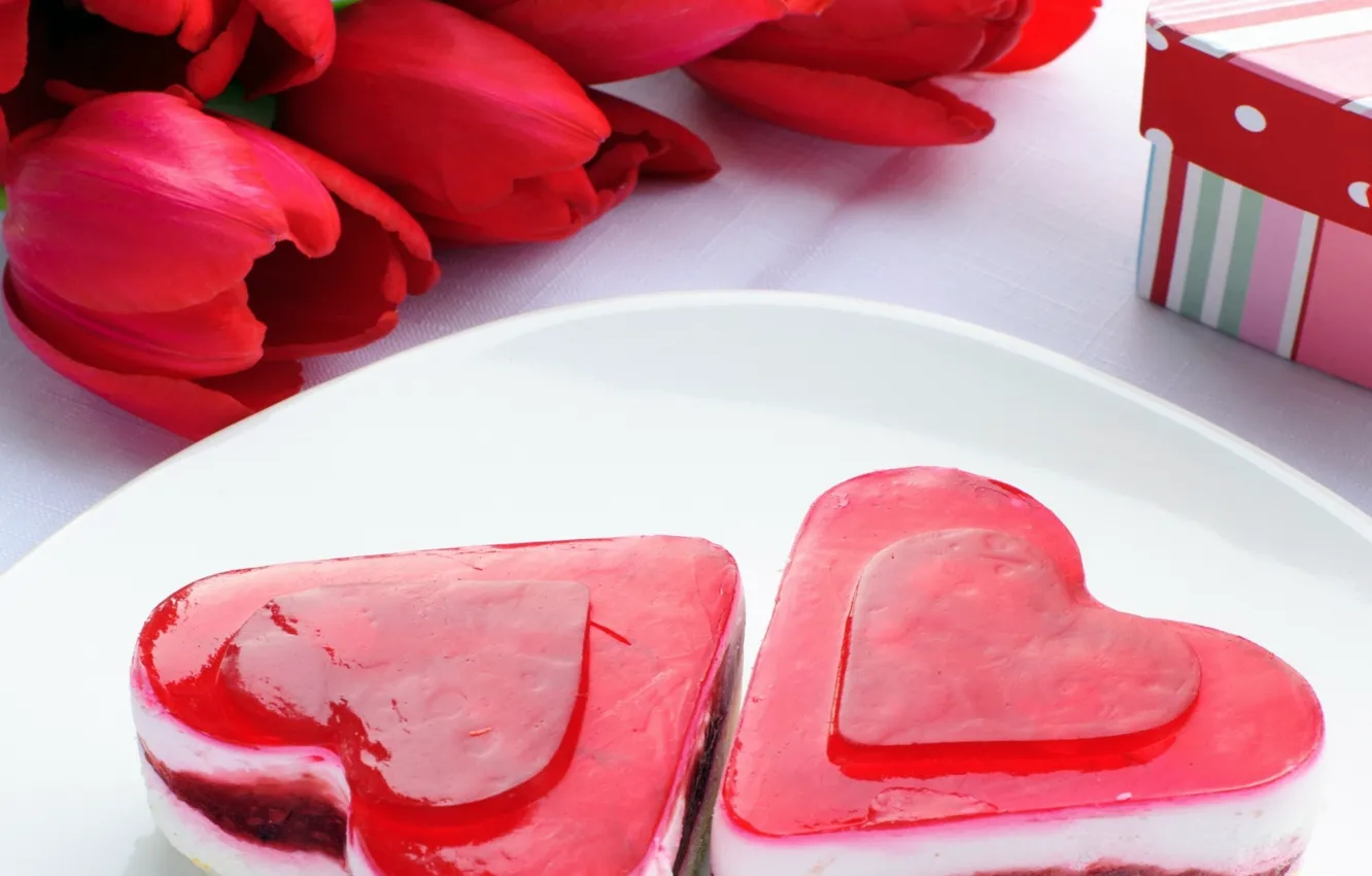 Photo wallpaper flowers, red, background, gift, Wallpaper, heart, food, roses
