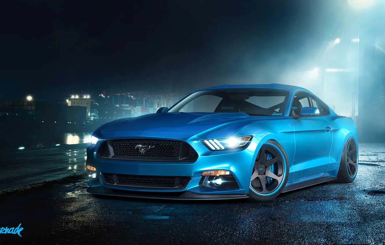 Photo wallpaper blue, Mustang, Ford, Mustang, before, muscle car, Ford, blue