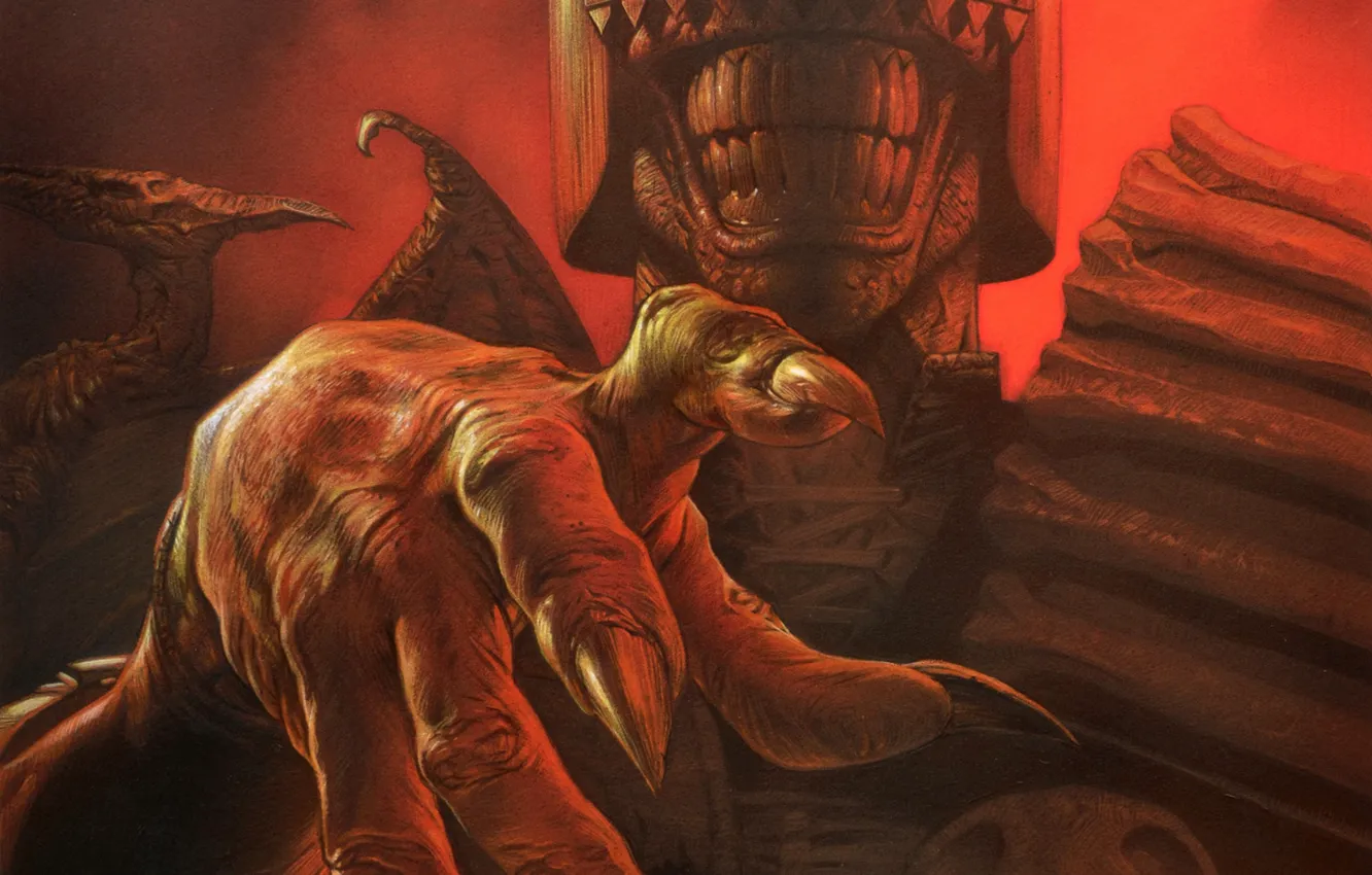 Photo wallpaper hands, claws, helmet, comic, Greg Staples, Judge Death, Judge Death