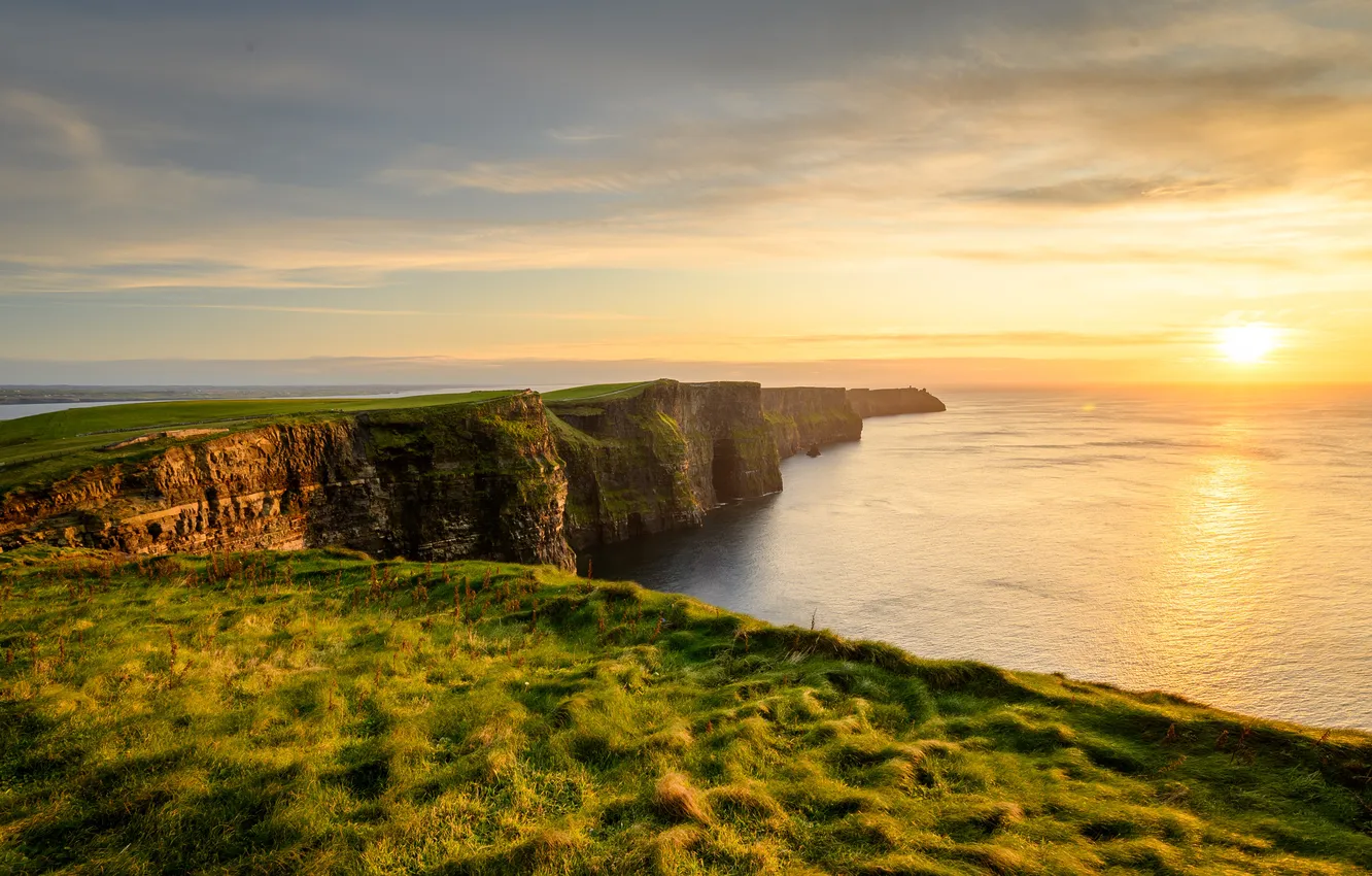 Photo wallpaper ocean, landscape, sunset, Ireland, atlantic, cliffs