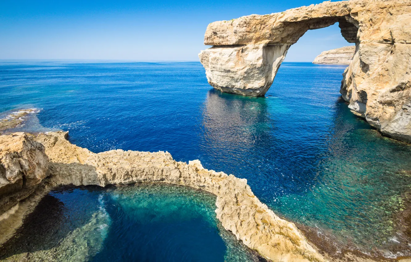 Photo wallpaper sea, rocks, Malta, Gozo