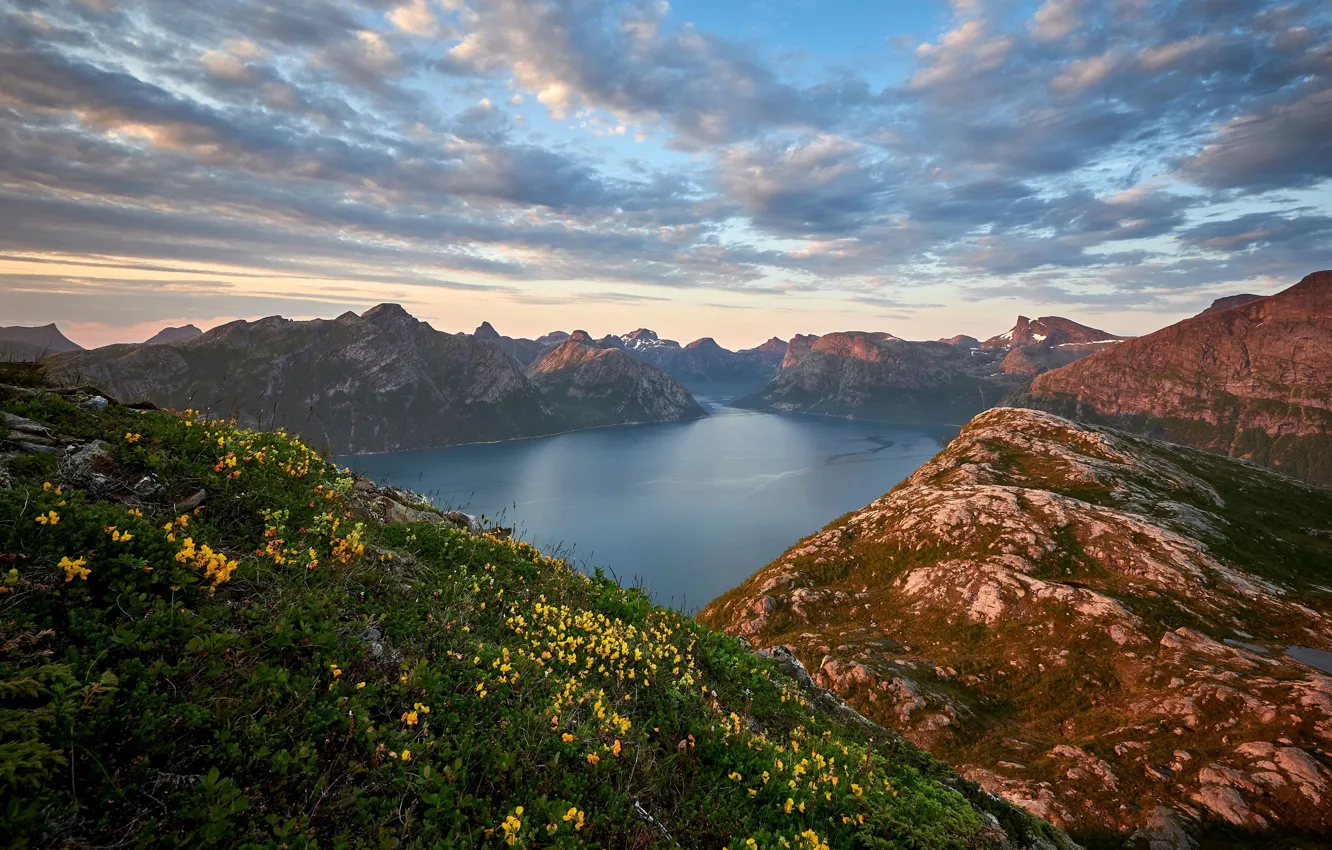 Photo wallpaper the sky, clouds, mountains, Norway, Norway