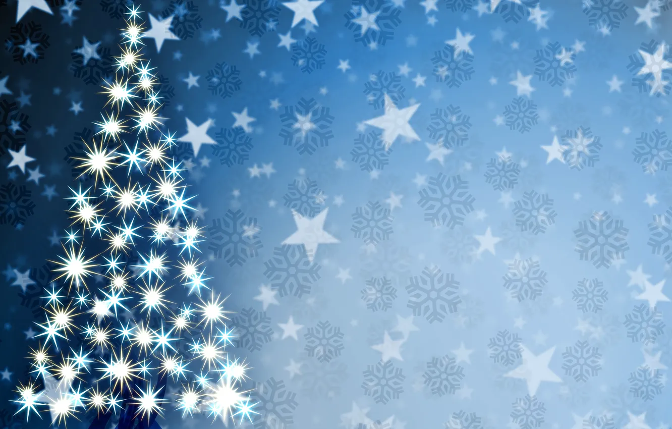 Photo wallpaper snowflakes, holiday, graphics, new year, Christmas, stars, sparks, tree