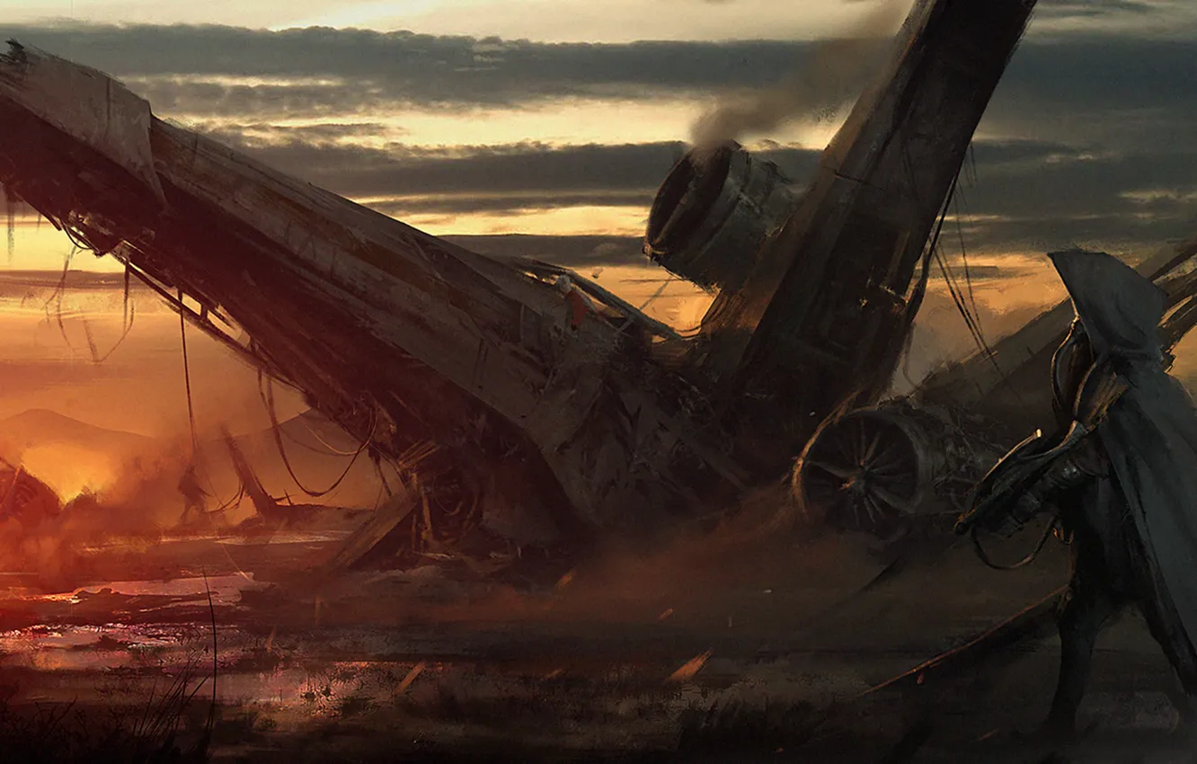 Photo wallpaper people, Star Wars, hood, destruction, fan art, Starfighter