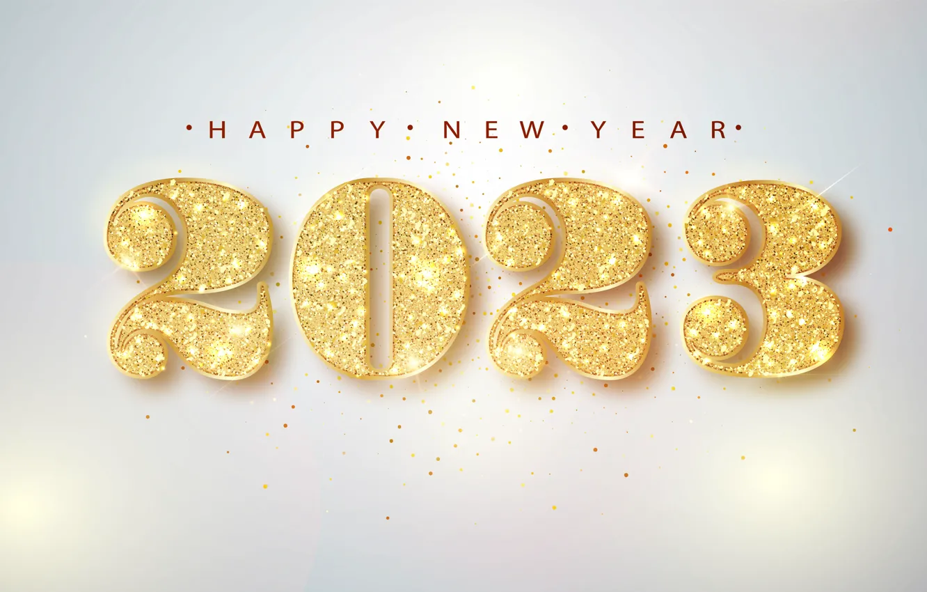 Photo wallpaper gold, Shine, figures, New year, gold plated, light background, gold, date