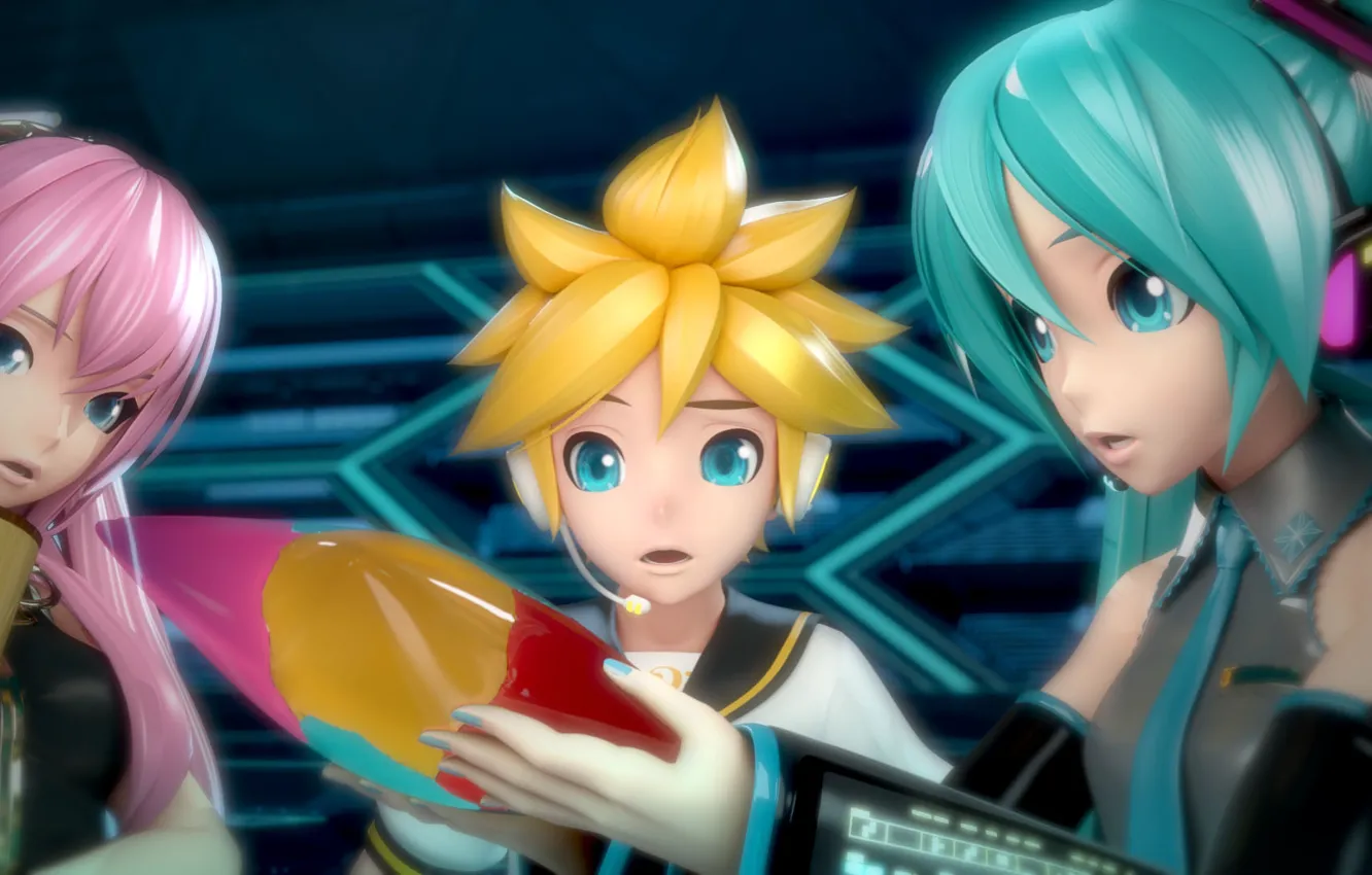 Photo wallpaper girl, boy, vocaloid, hatsune miku, kagamine len, Luka