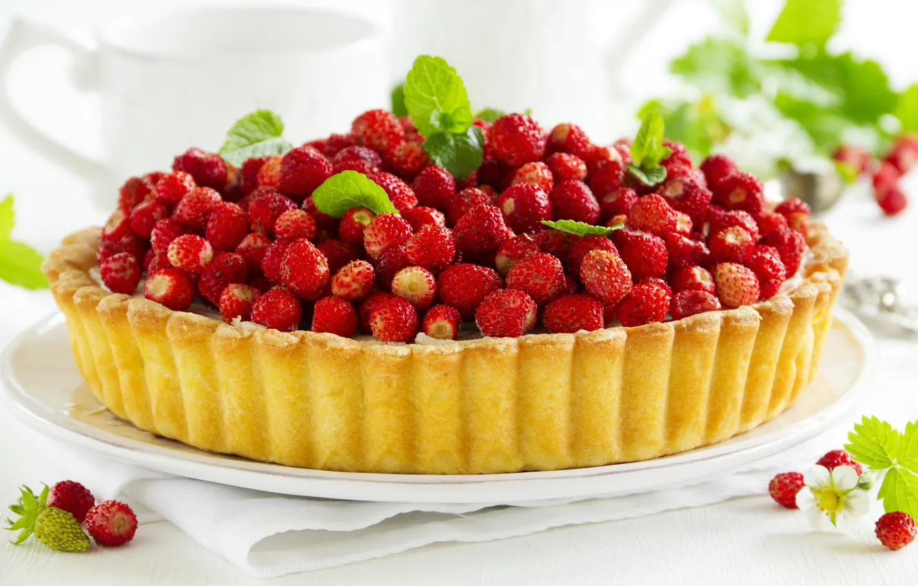 Photo wallpaper berries, strawberries, pie, cake, cakes, berries, strawberries, pastries