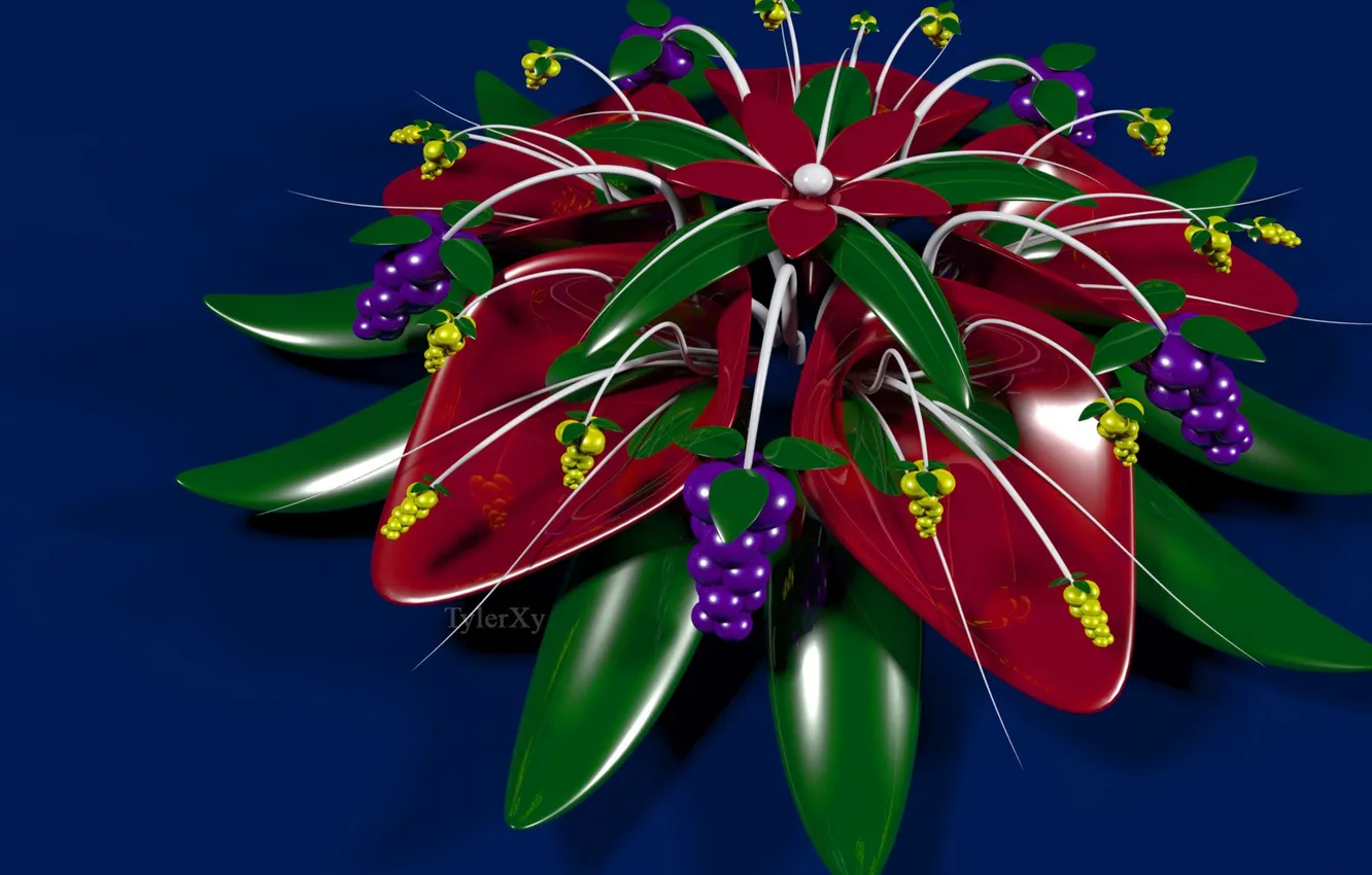 Photo wallpaper flowers, blue background, 3D graphics