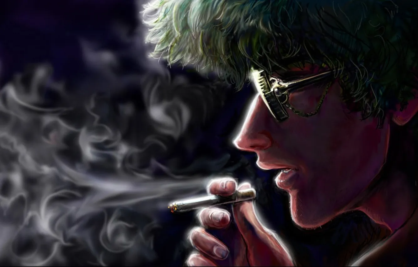 Photo wallpaper smoke, art, glasses, cigarette, artist, personality