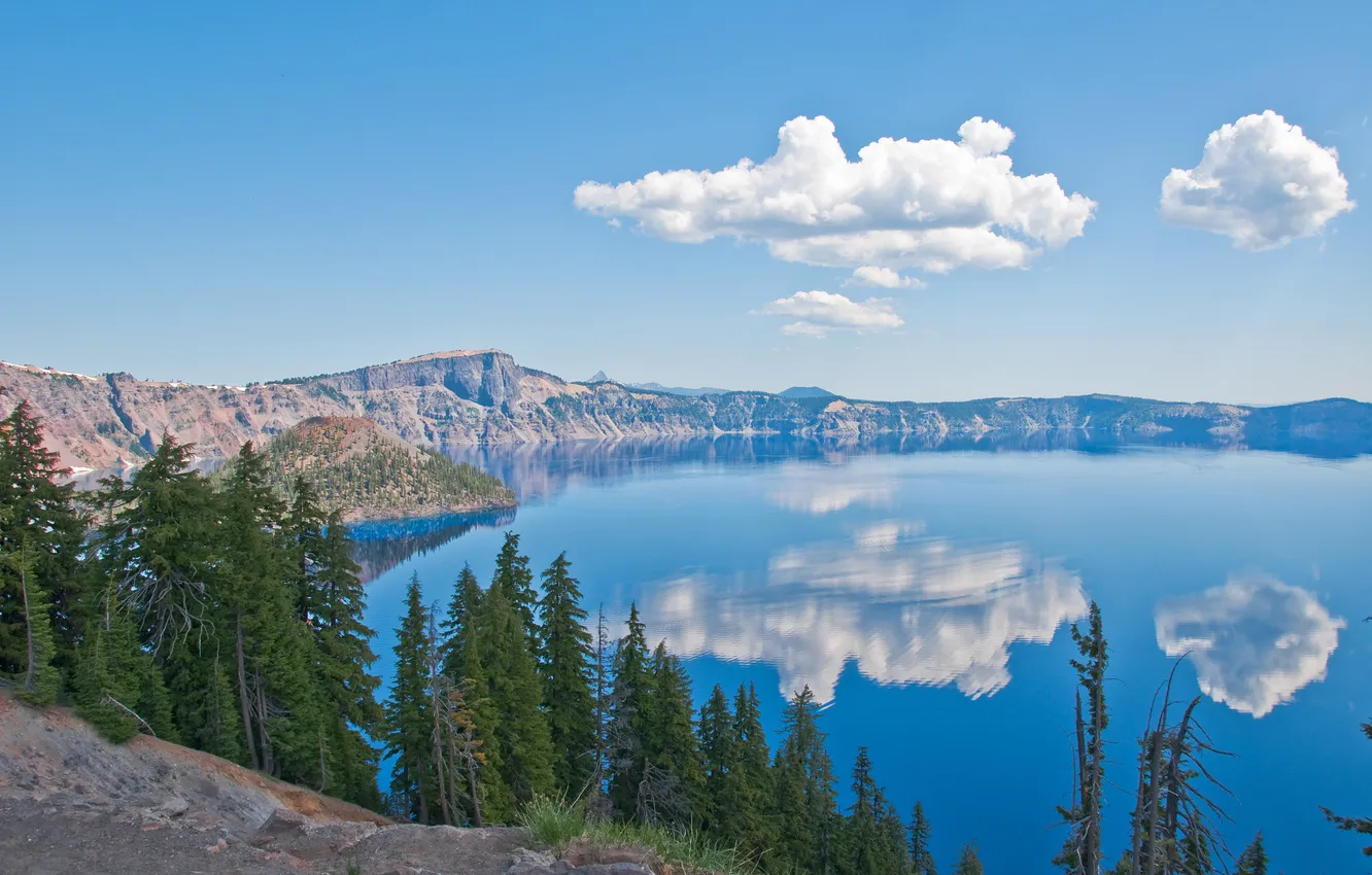 Photo wallpaper forest, the sky, clouds, trees, mountains, nature, lake, Oregon