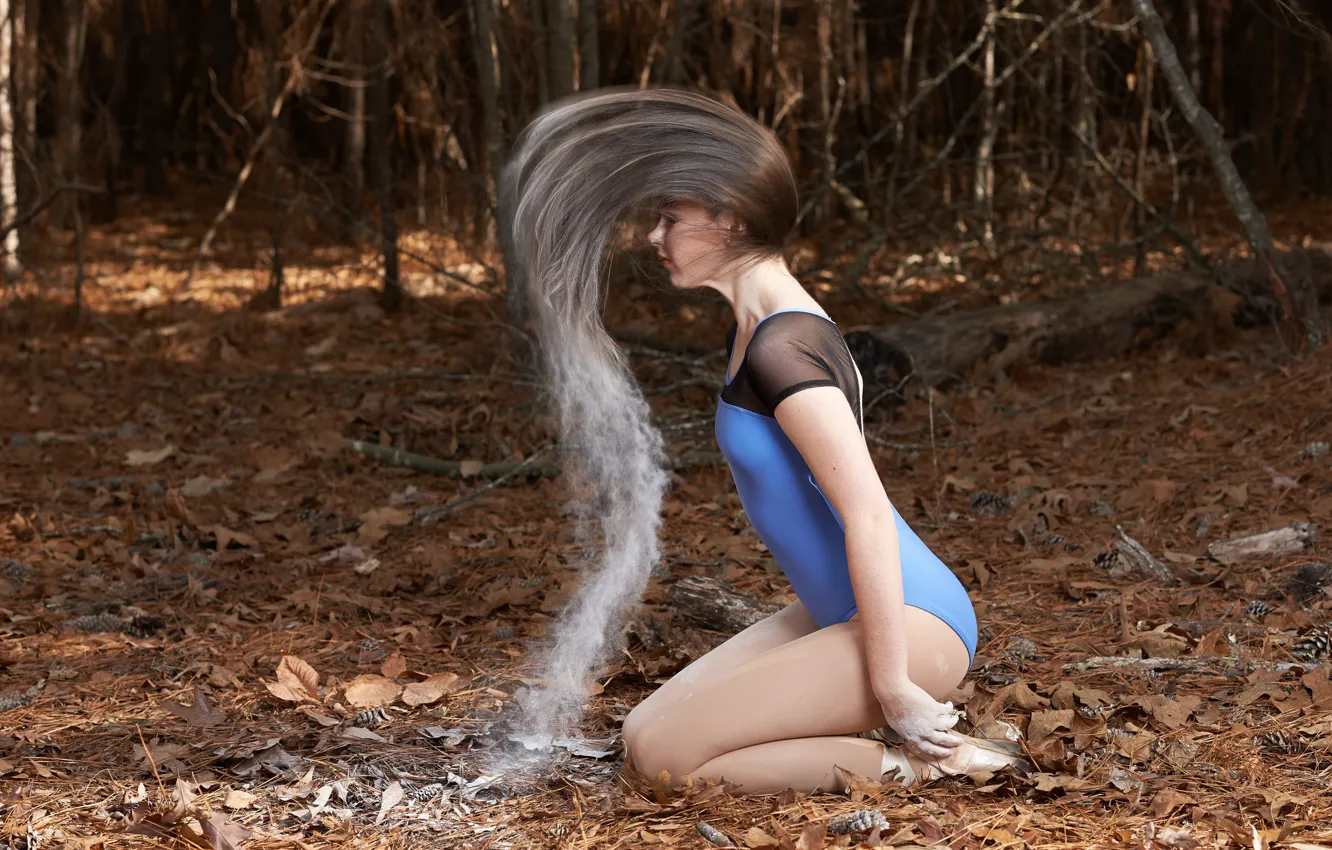 Photo wallpaper forest, girl, hair, flour