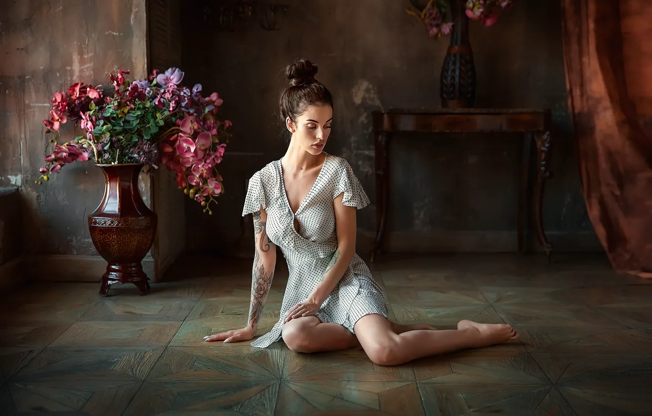 Photo wallpaper pose, Girl, dress, tattoo, Alla, Anastasia Barmina