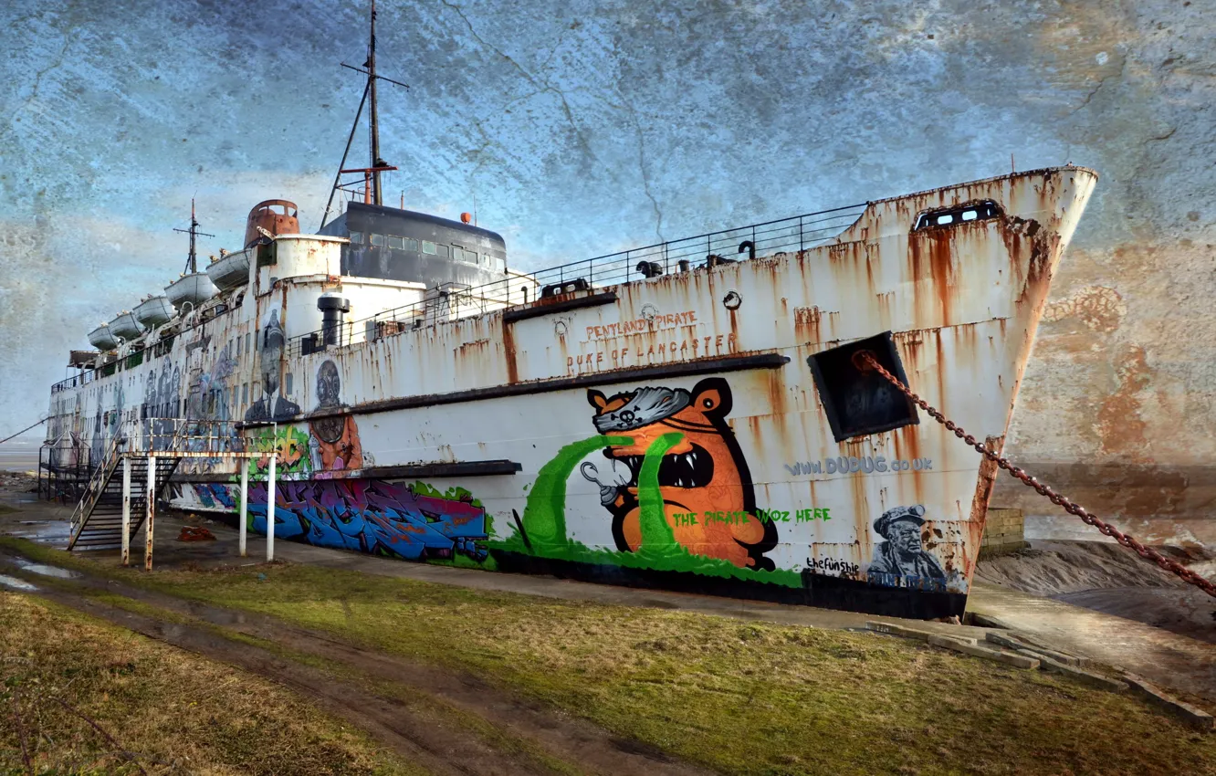 Photo wallpaper background, ship, pier