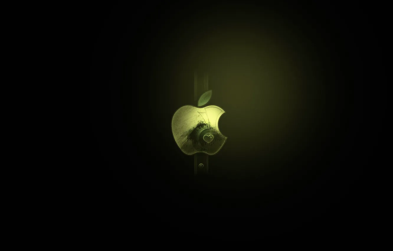 Photo wallpaper green, background, black, apple, minimalism, logo, mac
