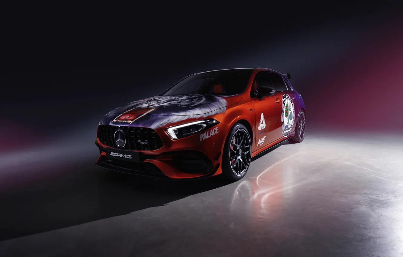 Photo wallpaper Mercedes-Benz, Red, Tiger, Mouth, Fangs, Palace, Hatchback, Airbrushing