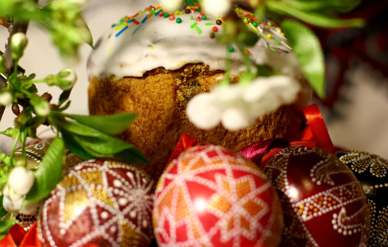 Photo wallpaper cherry, Easter, cake, eggs