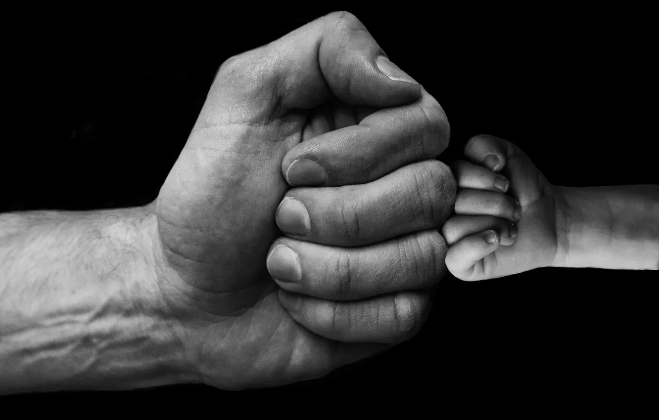 Photo wallpaper hands, fists, baby, son, dad, greeting