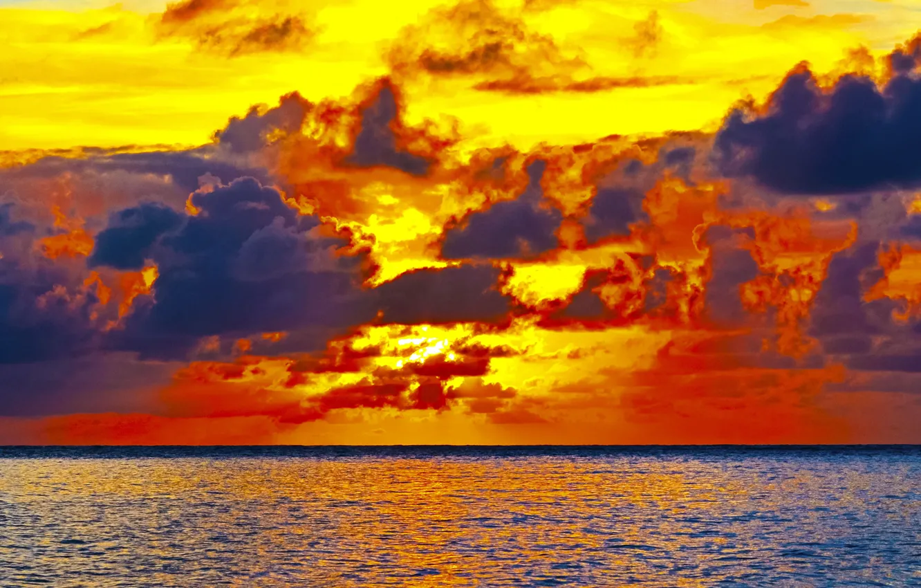 Photo wallpaper twilight, sea, sunset, clouds, dusk, seaside, horizon