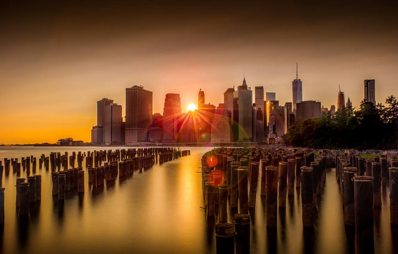 Photo wallpaper sunset, the city, New York, USA, skyline, New York