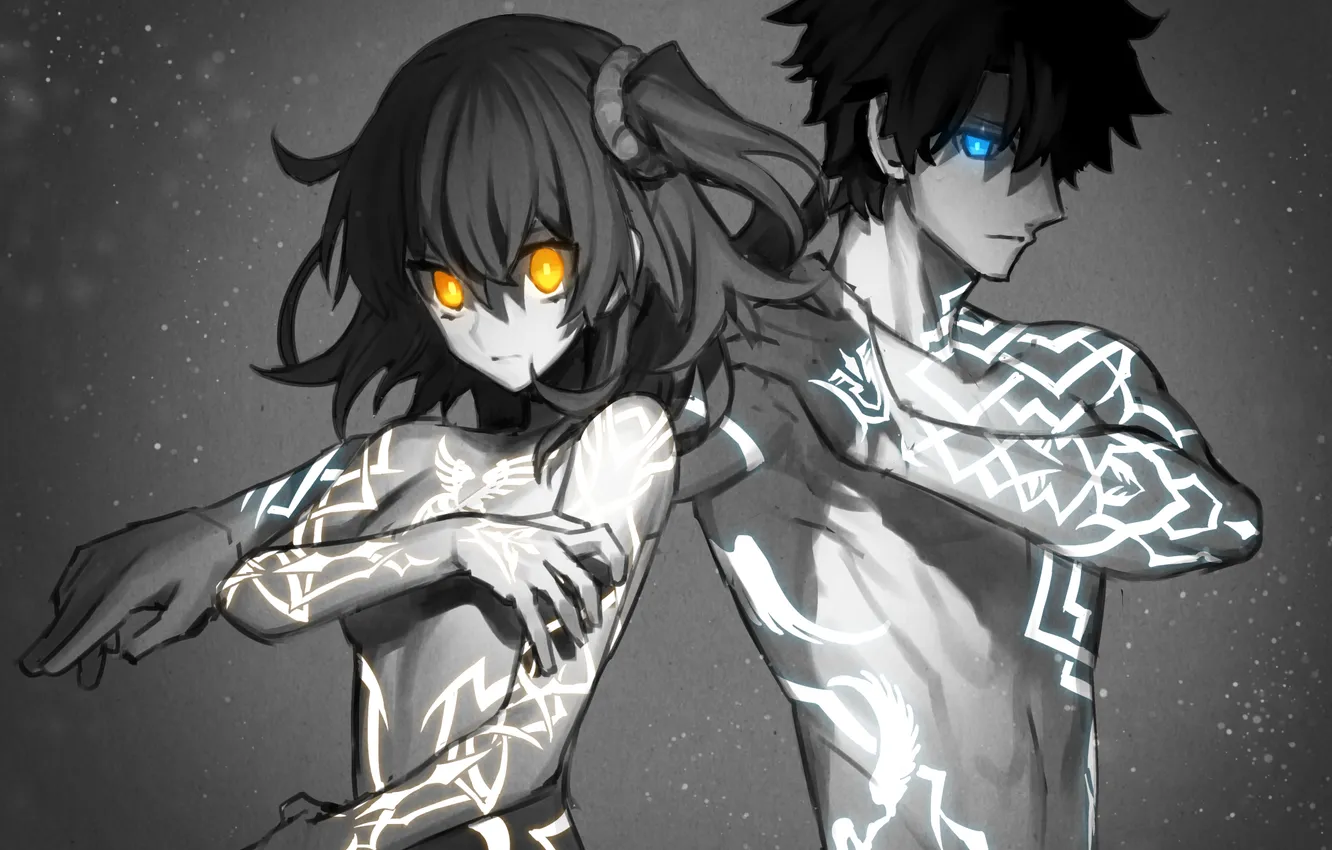 Photo wallpaper girl, anime, art, tattoo, guy, Fate/Grand Order, female protagonist, routo