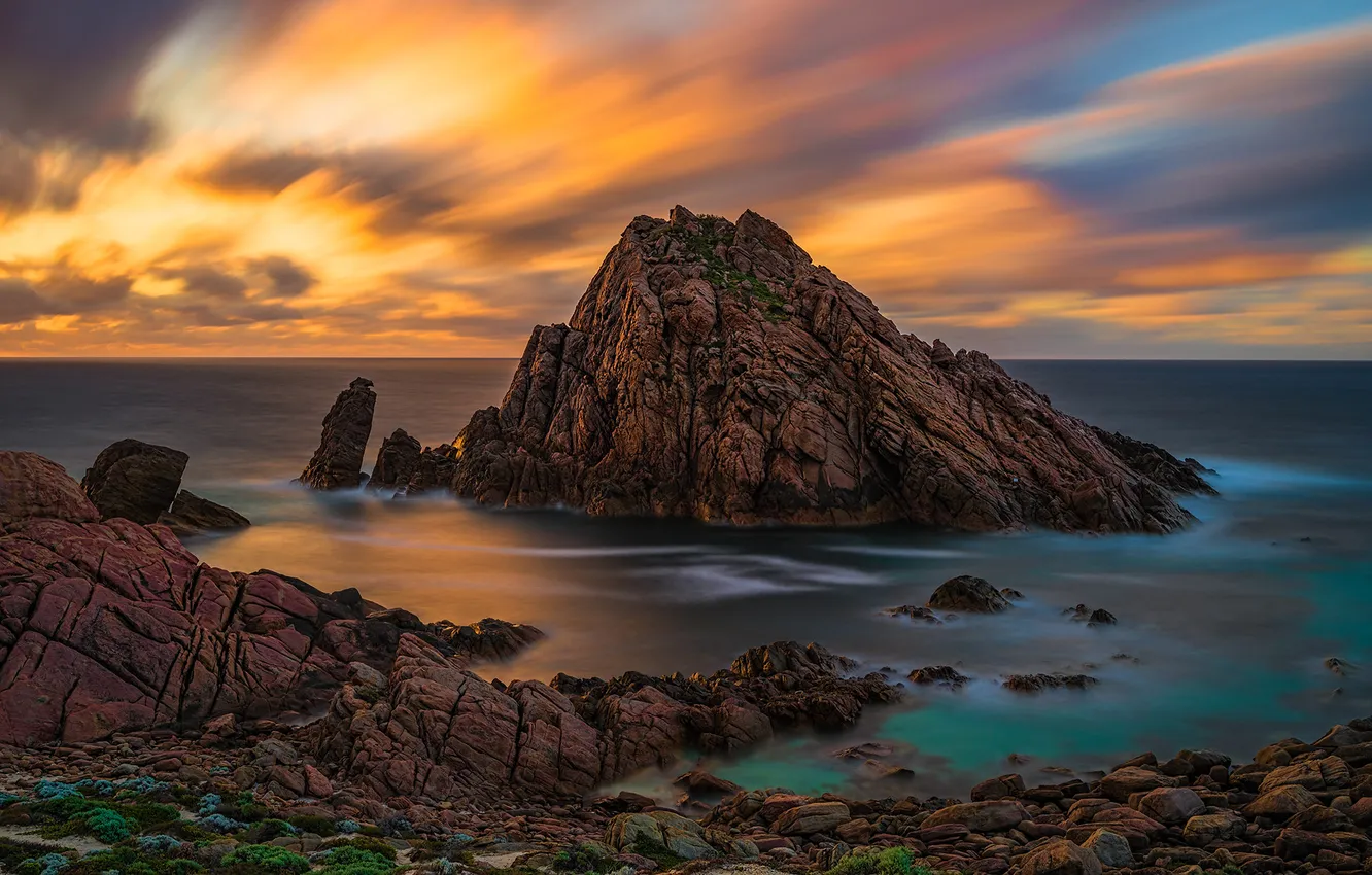 Photo wallpaper sea, clouds, rock, stones, shore, Australia
