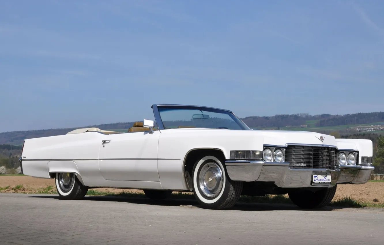 Photo wallpaper white, the sky, Cadillac, 1969, convertible, the front, Convertible, Cadillac
