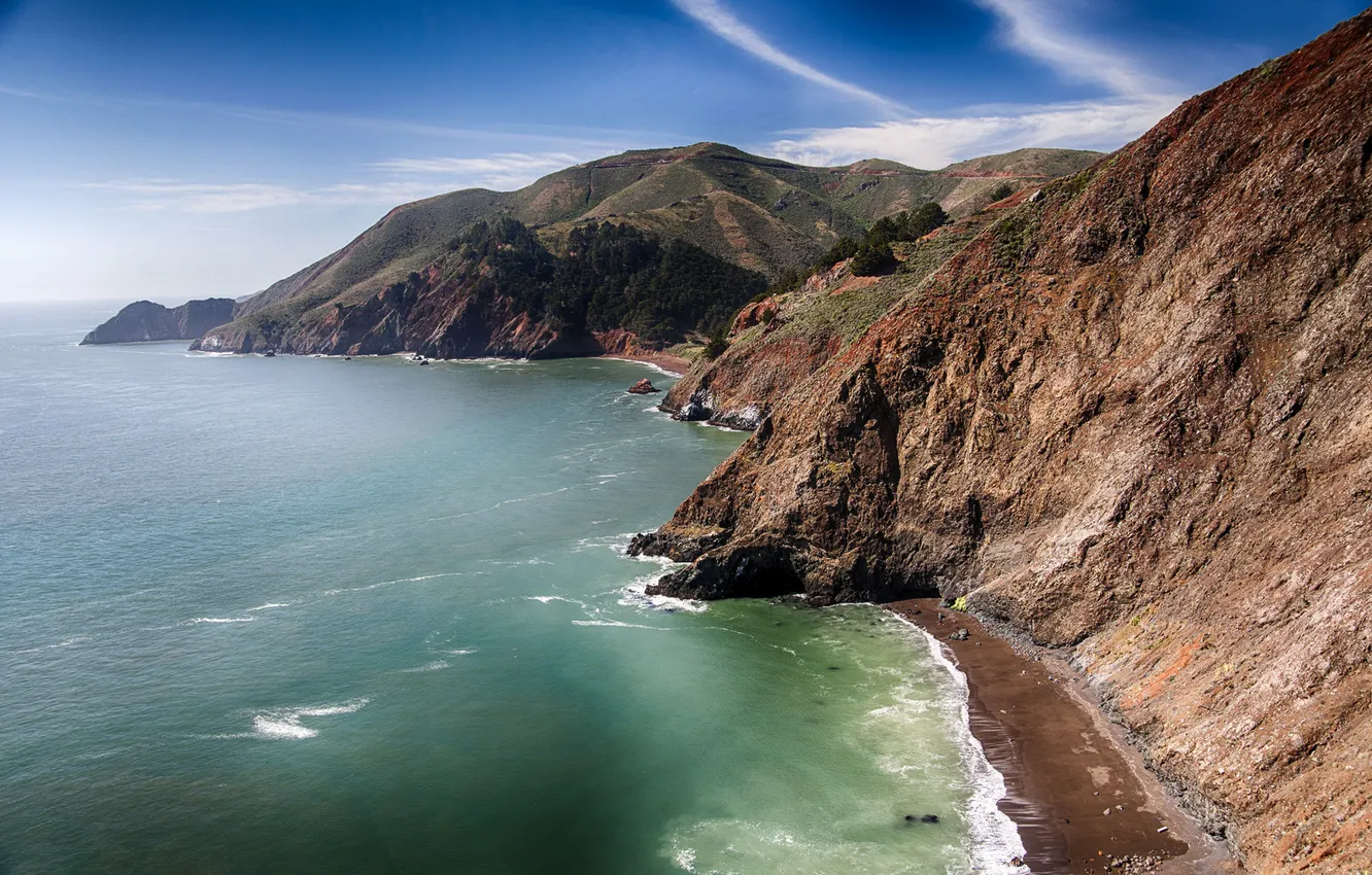 Photo wallpaper sea, the sky, clouds, mountains