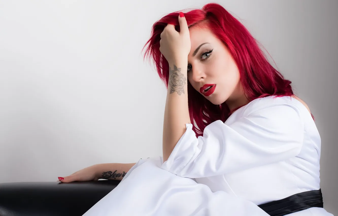 Photo wallpaper look, girl, bright, makeup, red hair